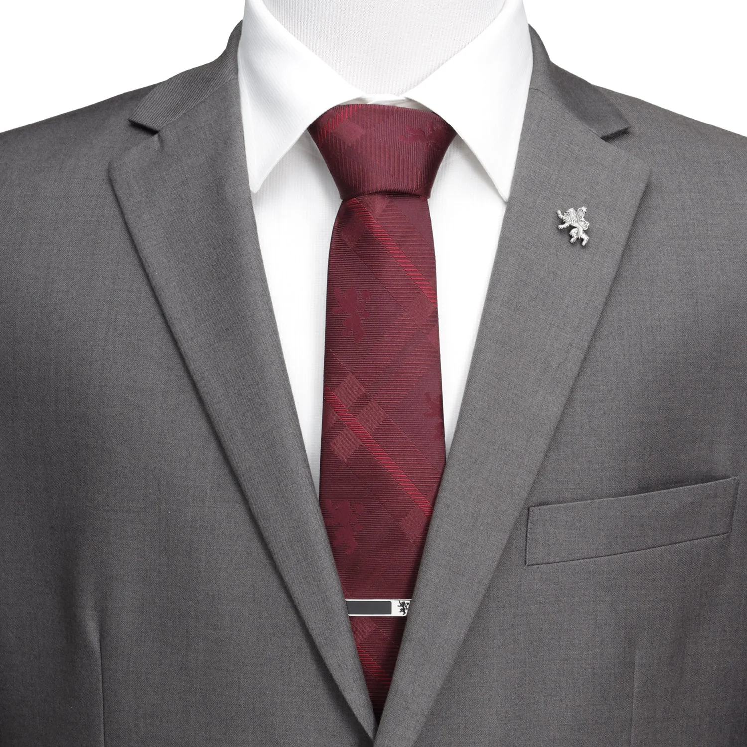 Game of Thrones Lannister Lion Red Plaid Silk Men's Tie - Image 2