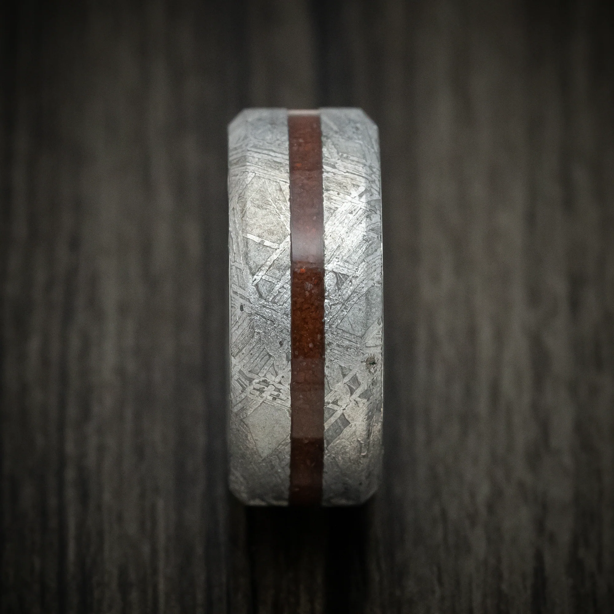 Gibeon Meteorite Ring with Dinosaur Bone Inlay and Abalone Shell Sleeve - Image 3