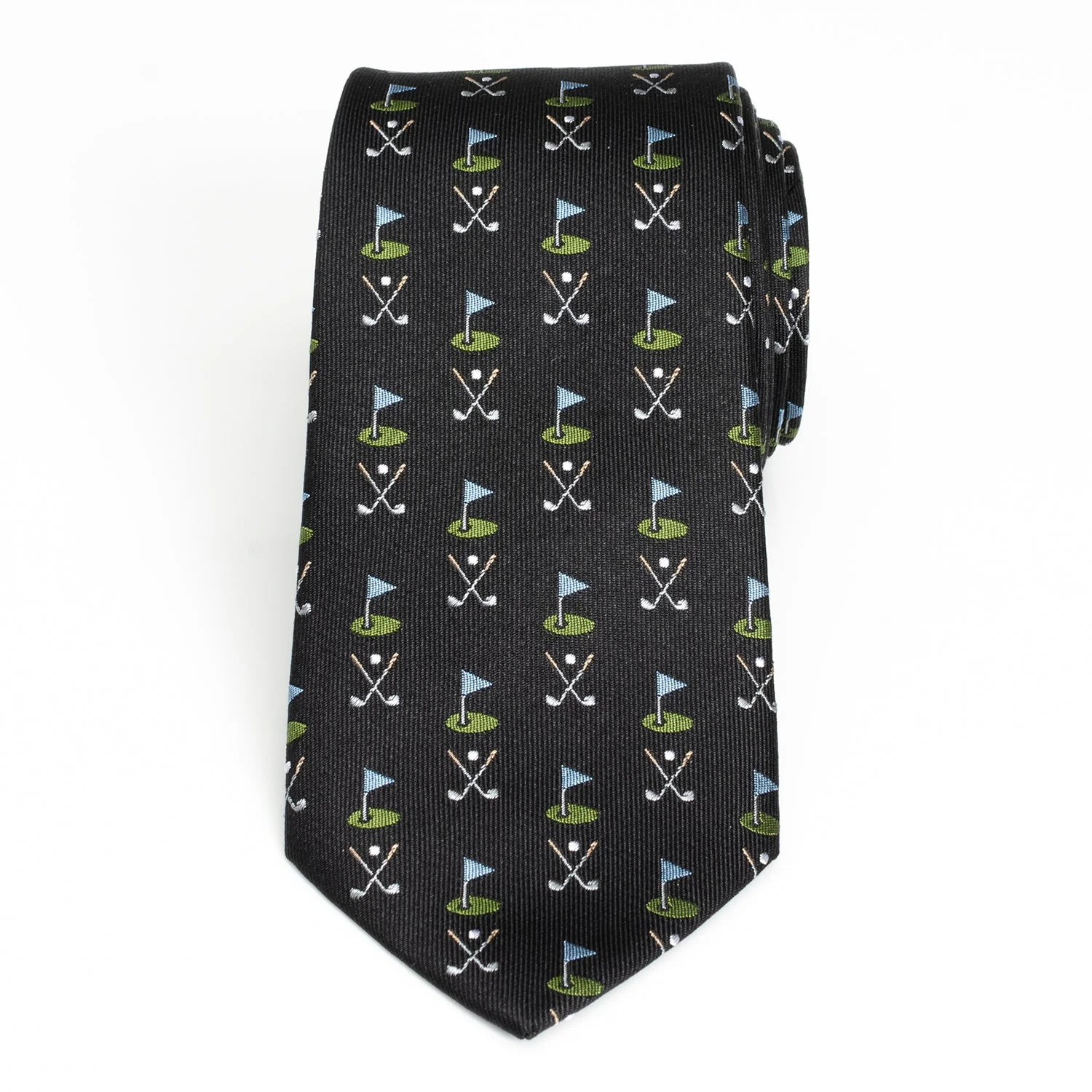 Golf Course Black Silk Men's Tie - Image 3