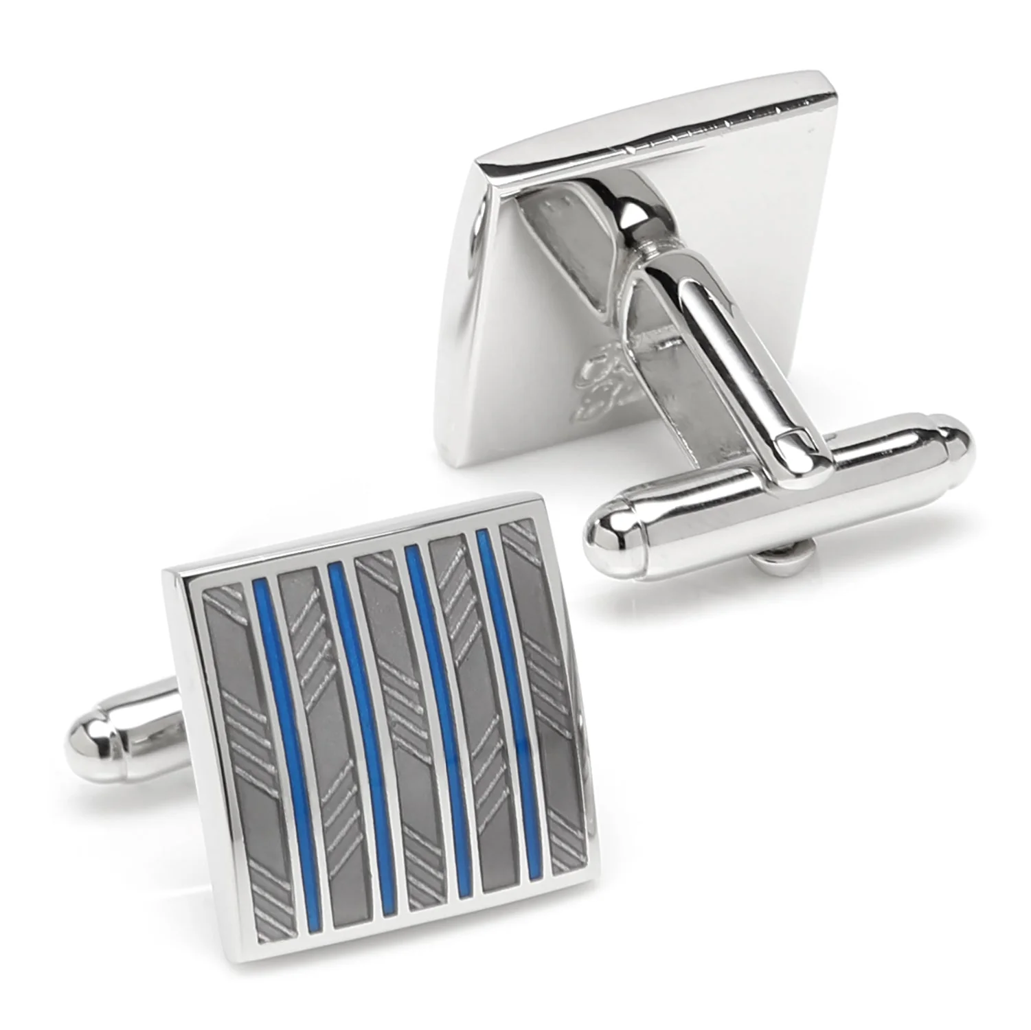 Gray and Blue Striped Square Cufflinks - Image 2