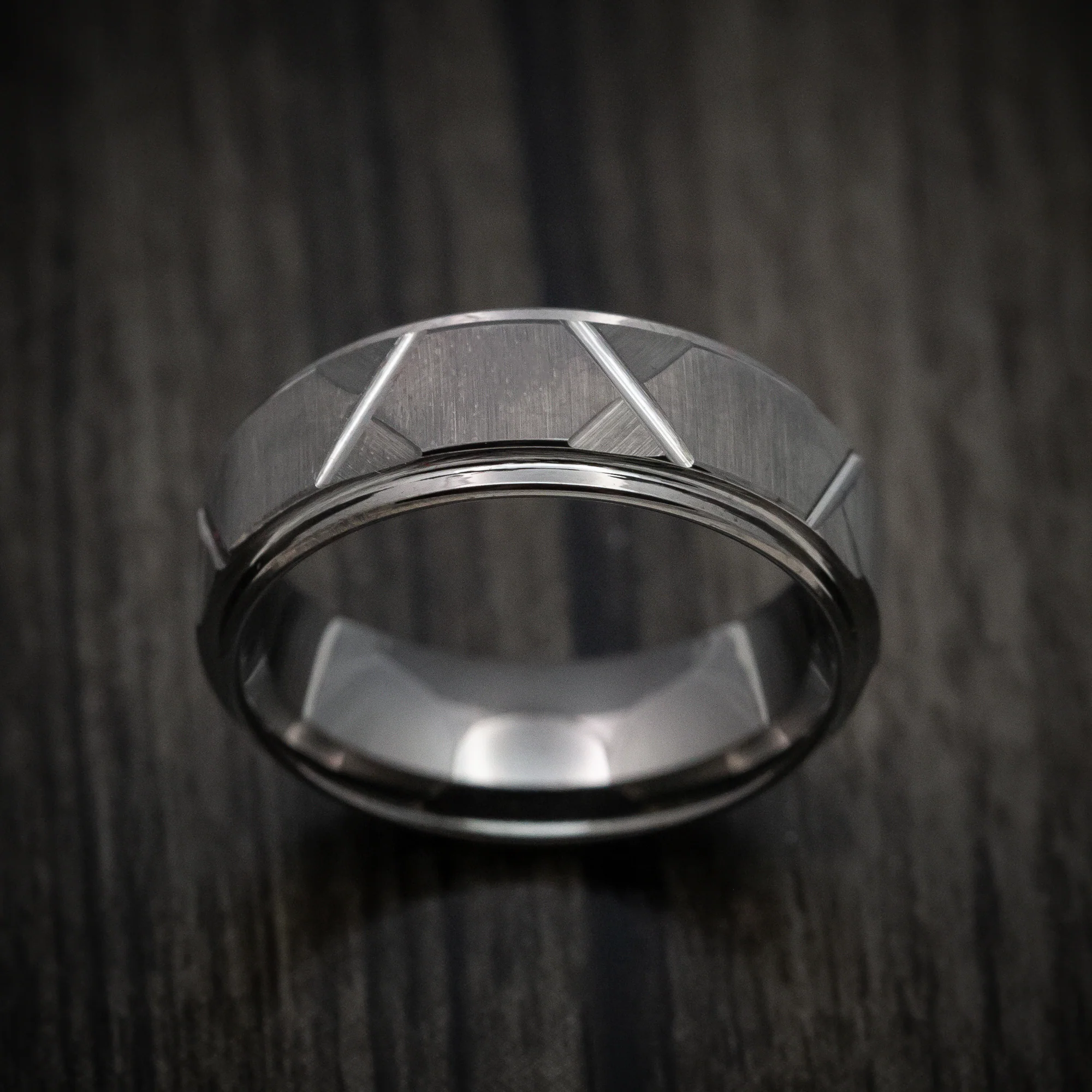 Gunmetal Tungsten Men's Ring with Geometric Design Band - Image 2