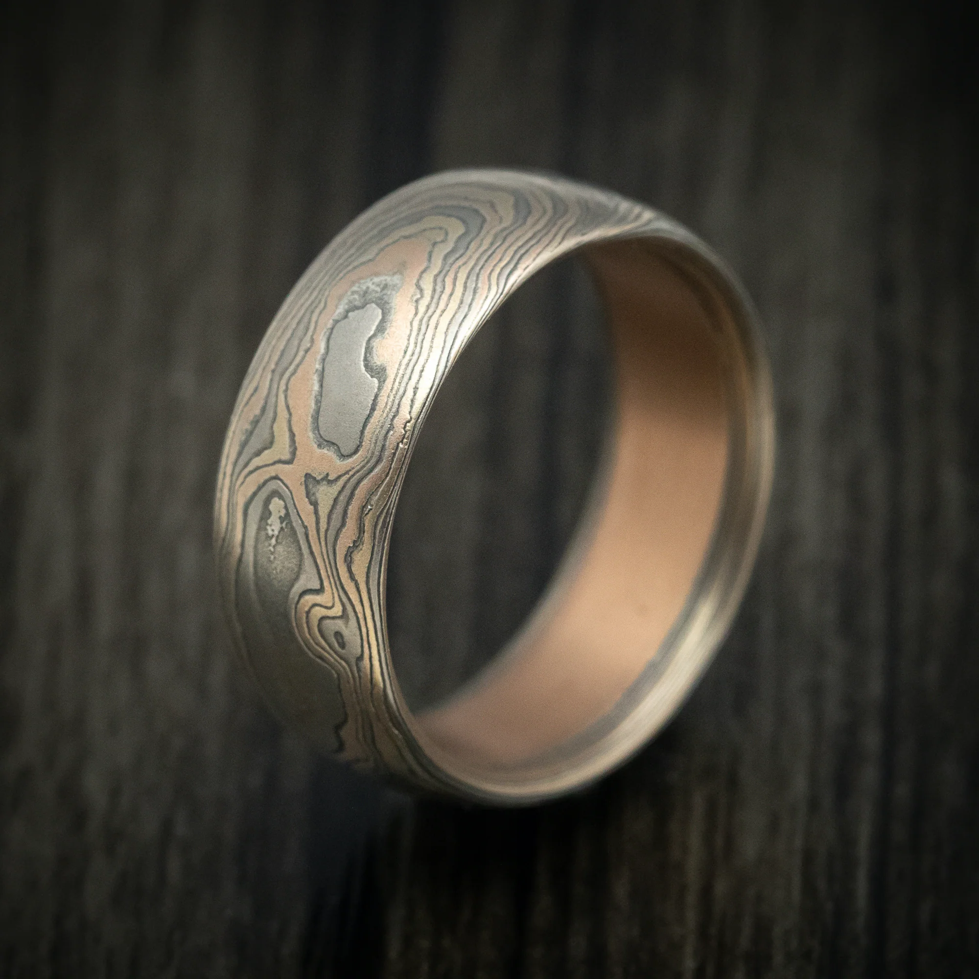 Handmade 14K Mokume Gane Woodgrain Pattern Men's Ring - Image 4