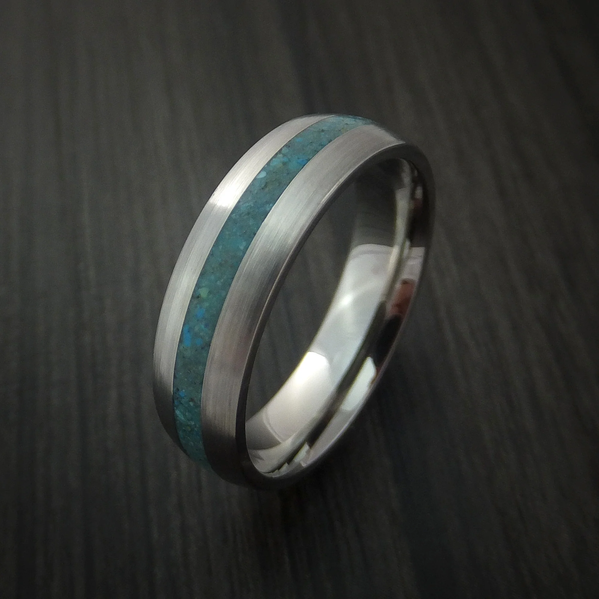 Inconel Men's Ring with Turquoise Inlay Custom Made Band - Image 4