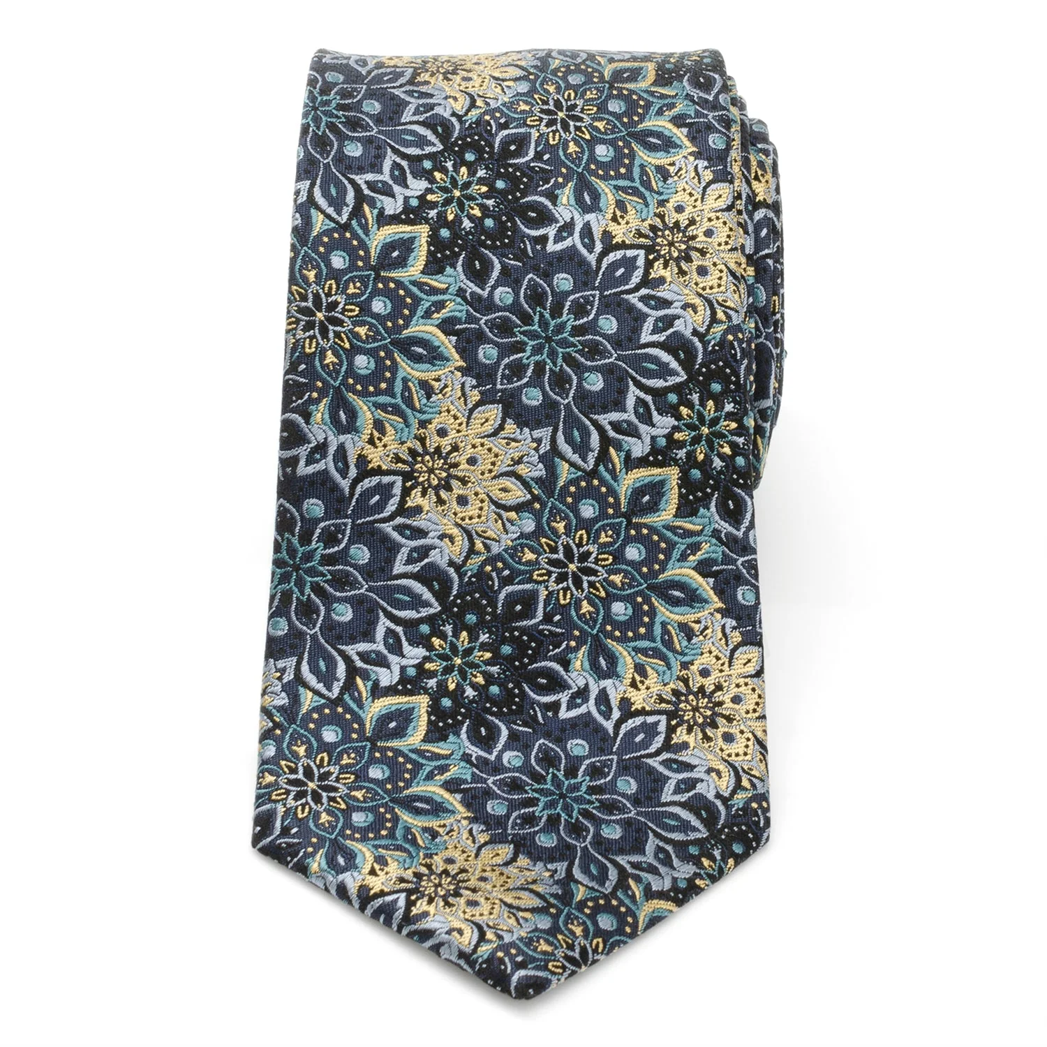 Kaleido Floral Navy Tan Accented Men's Tie - Image 3