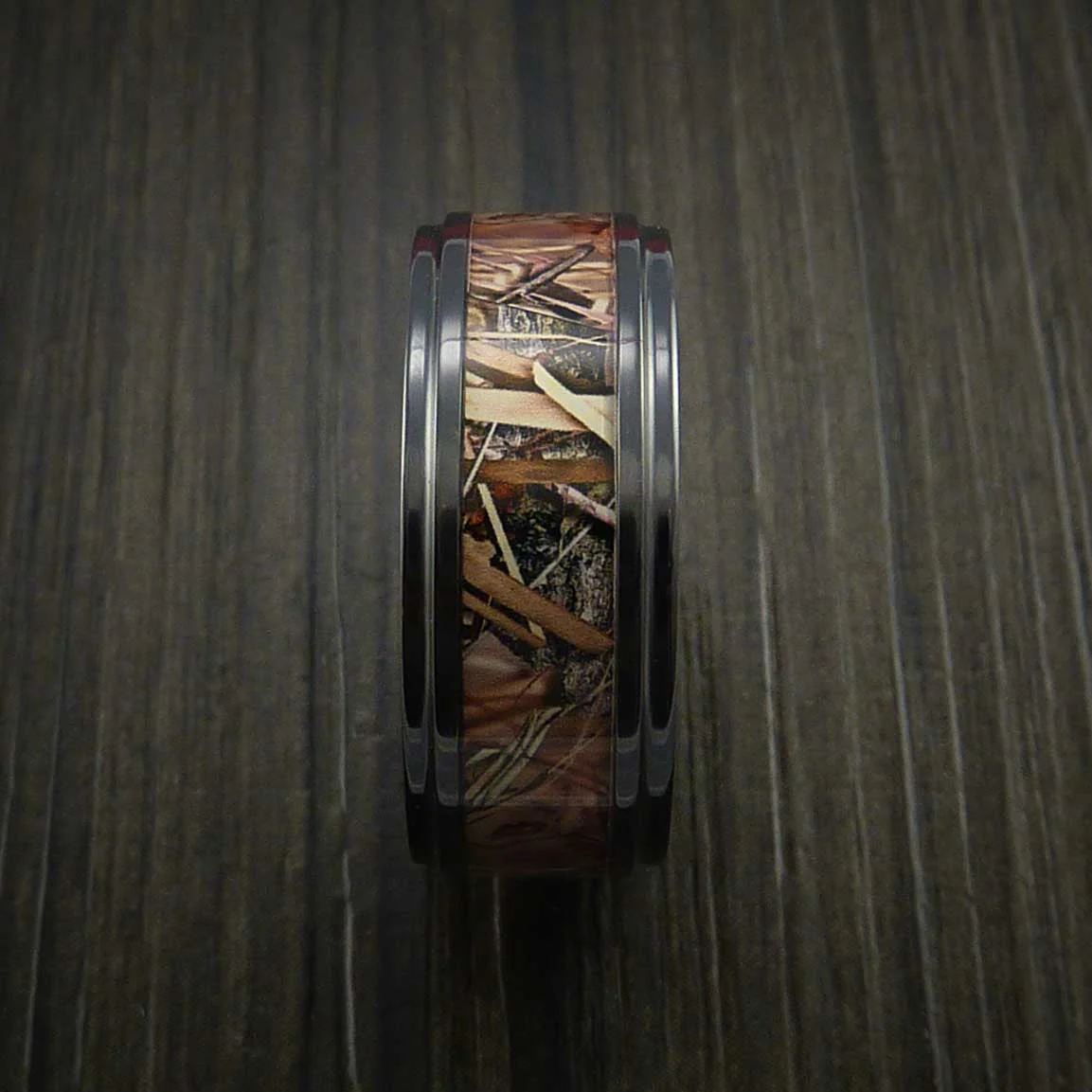 Black Titanium or Black Zirconium Custom Men's Ring with Camo Inlay - Image 3