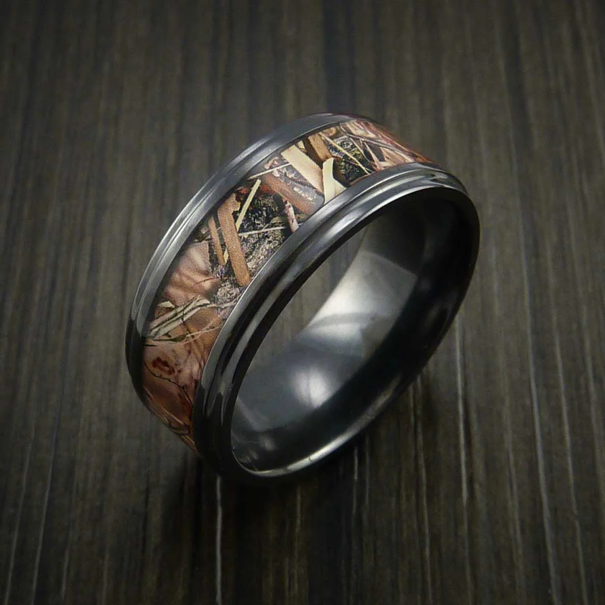Black Titanium or Black Zirconium Custom Men's Ring with Camo Inlay - Image 4