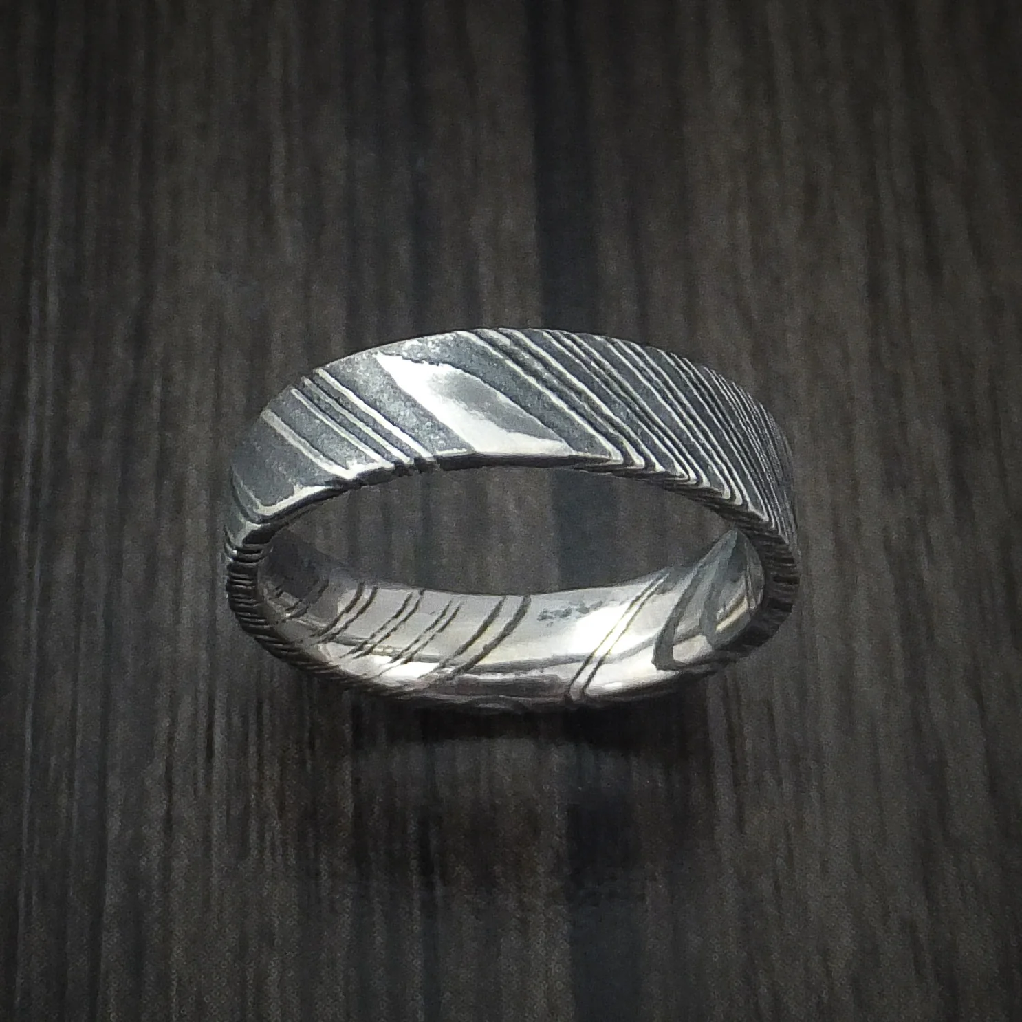 Woodgrain Kuro Damascus Steel Men's Ring Custom Made Wedding Band - Image 2
