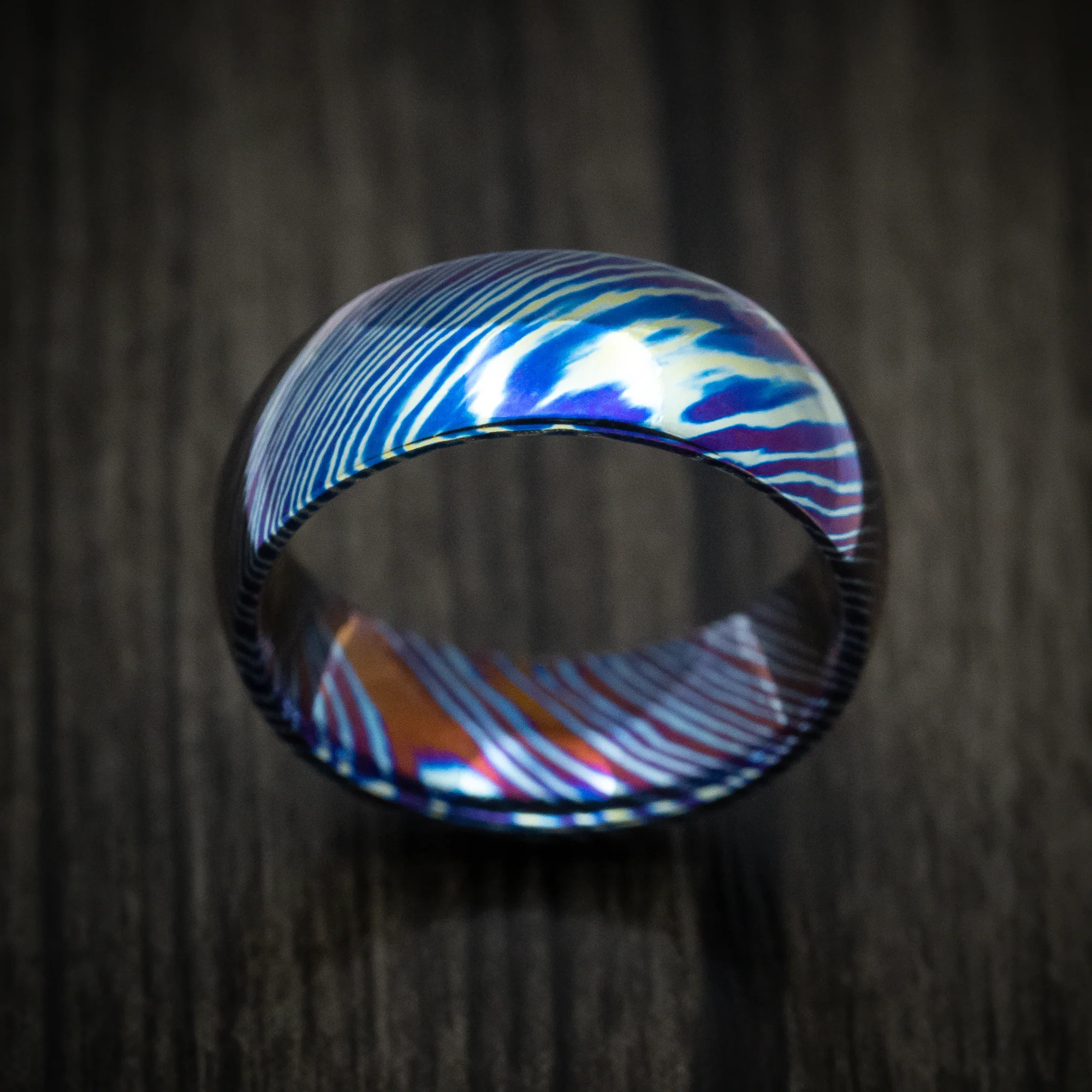 Kuro-Ti Heat-Treated Titanium Damascus Men's Ring Custom Made Band - Image 2