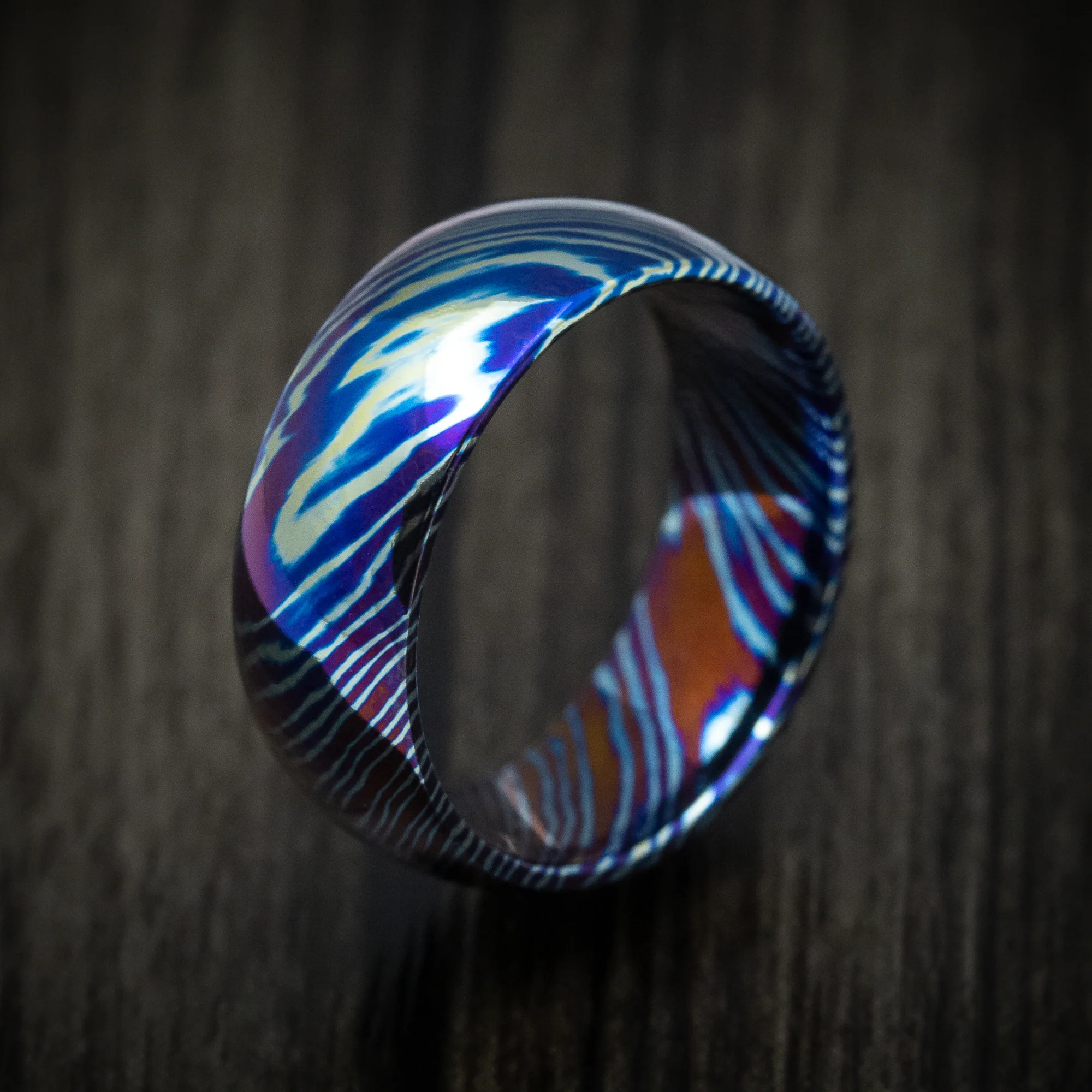Kuro-Ti Heat-Treated Titanium Damascus Men's Ring Custom Made Band - Image 4