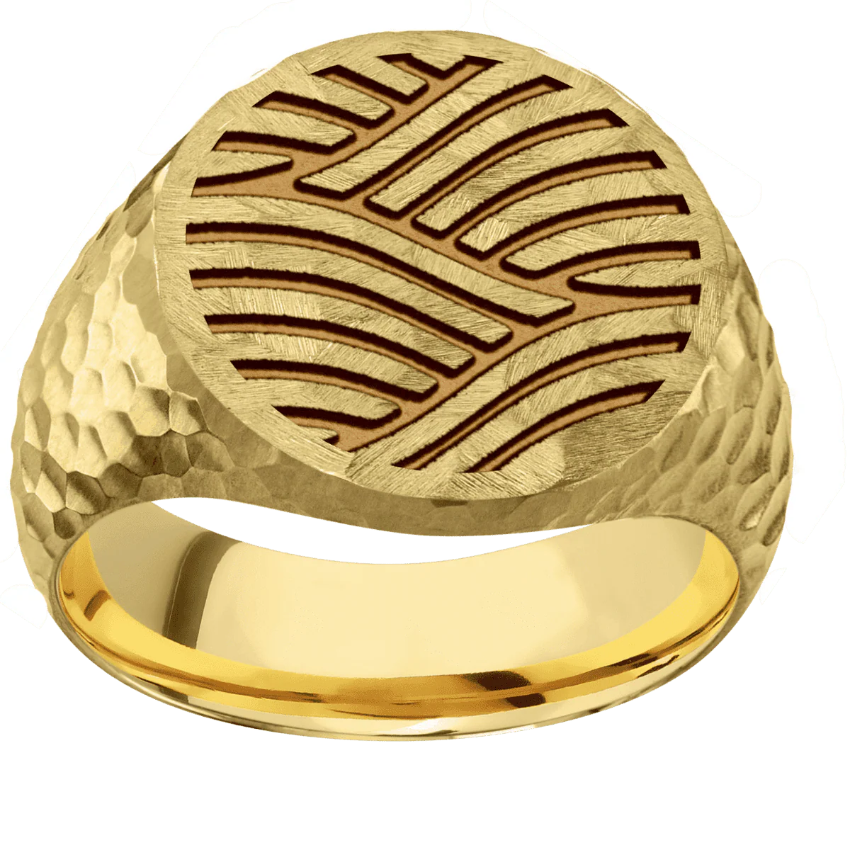 Large Circle signet ring (18mm) in 10K Yellow Gold, with a Wide style band and a Navigator Rev engraving. - Image 3