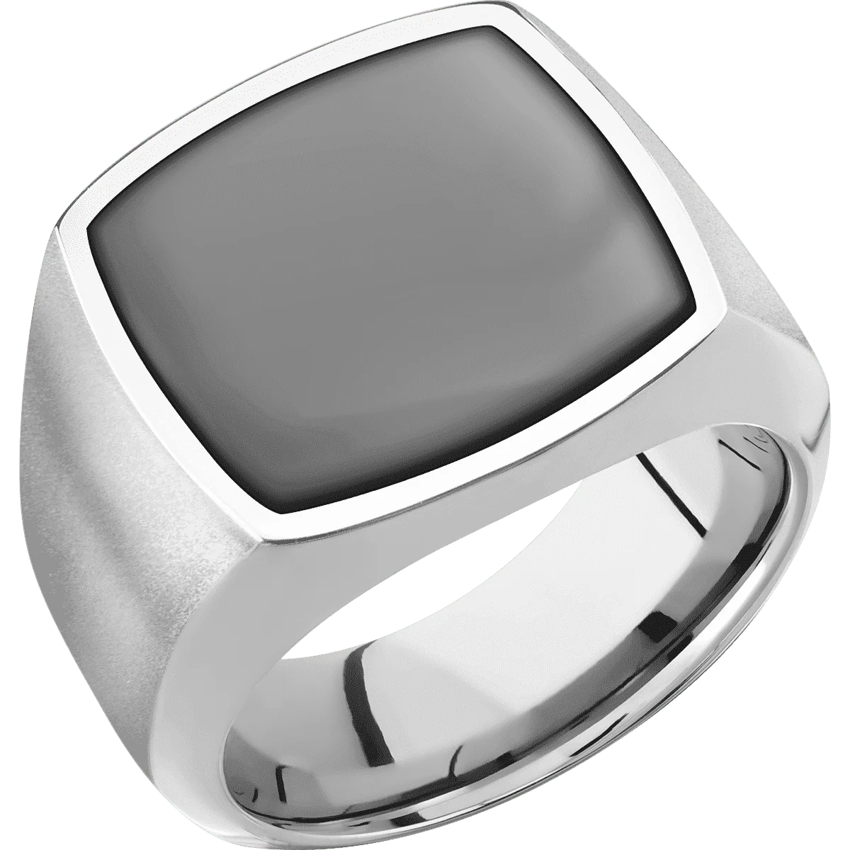Large Cushion signet ring (18x18mm) in Palladium Silver, with a Wide style band, a Zirconium inlay. - Image 2