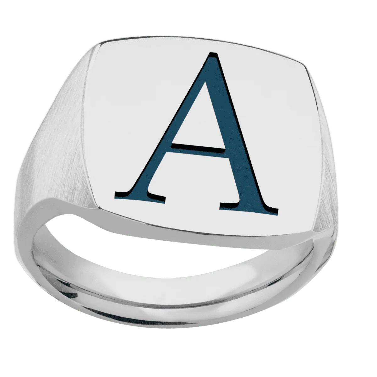 Large Cushion signet ring (18x18mm) in Titanium, with a Thin style band and a Book Antiqua 1 engraving. - Image 3