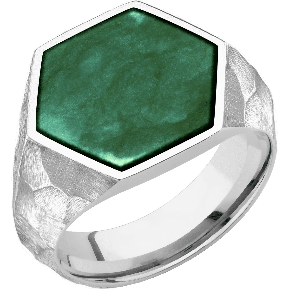 Large Hexagon signet ring (18.5x16mm) in Platinum, with a Wide style band, a Washington Green Jade inlay. - Image 2