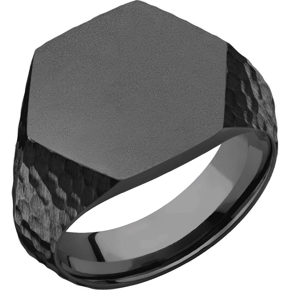 Large Hexagon signet ring (18.5x16mm) in Zirconium, with a Wide style band. - Image 2