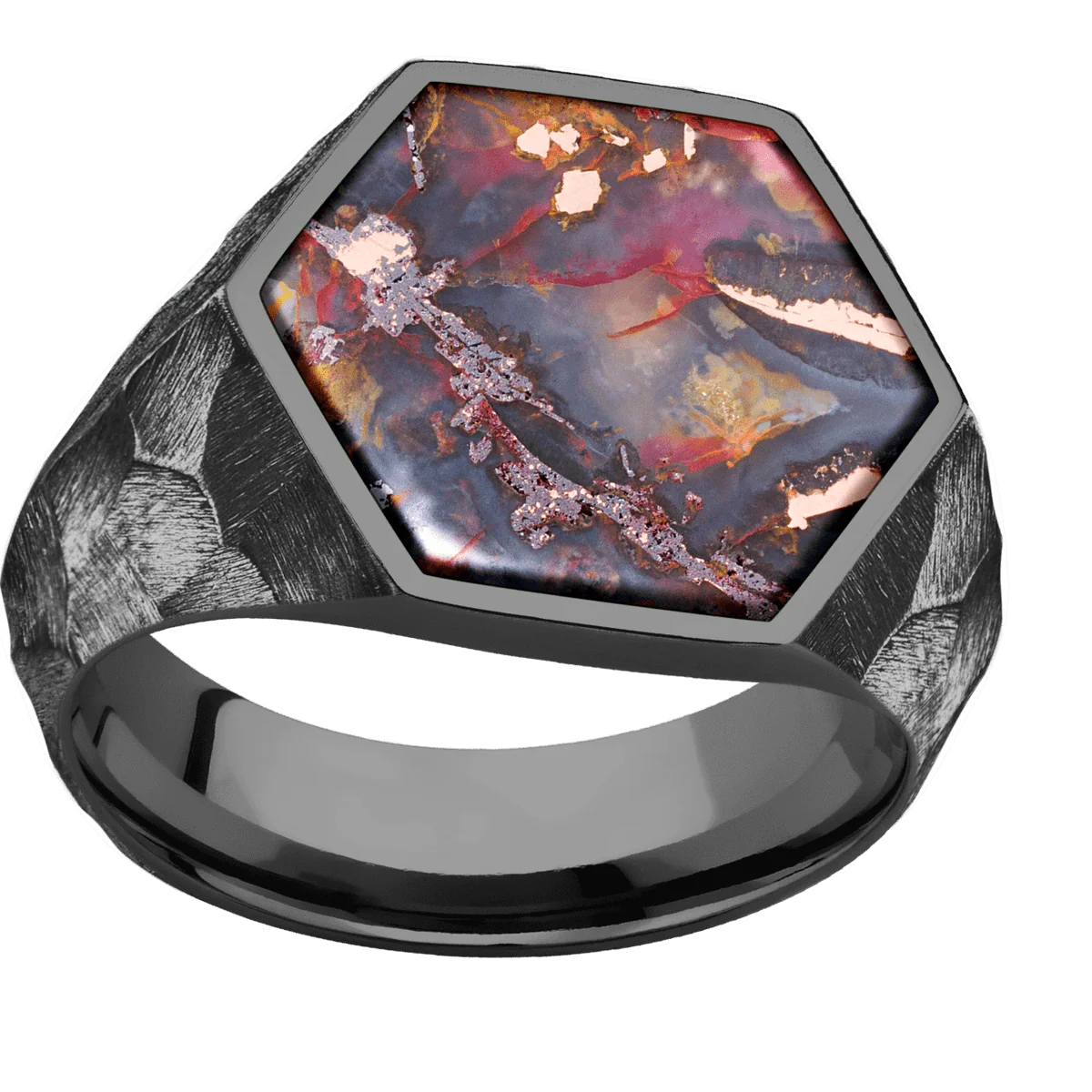 Large Hexagon signet ring (18.5x16mm) in Zirconium, with a Wide style band, a Chrysocopper inlay. - Image 3