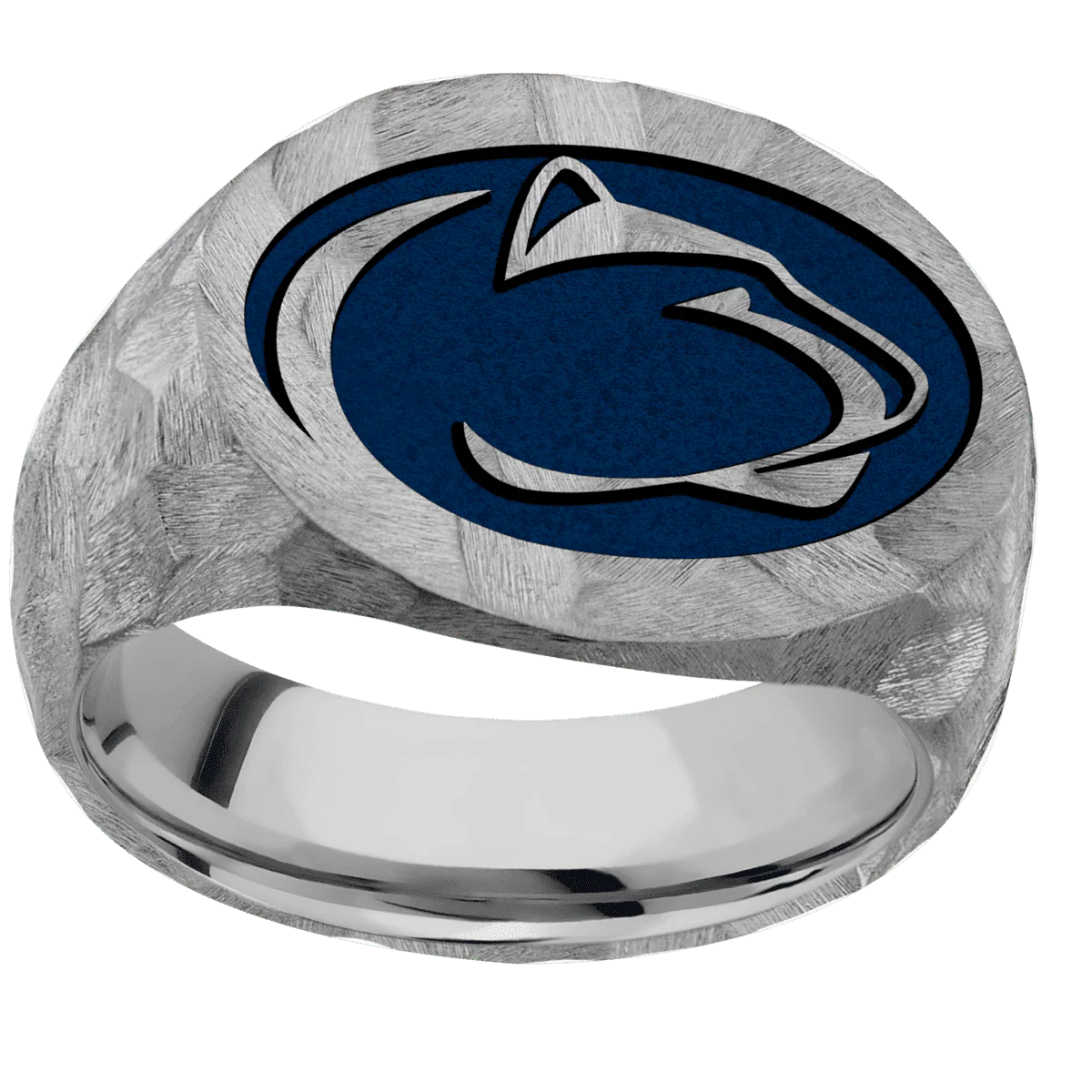 Large Horizontal Oval signet ring (20x16mm) in Titanium, with a Wide style band and a Penn State Lion Head engraving. - Image 3