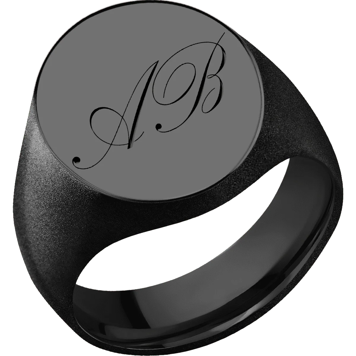 Large Oval signet ring (20x16mm) in Zirconium, with a Wide style band and a Kunstler Script 2 engraving. - Image 2