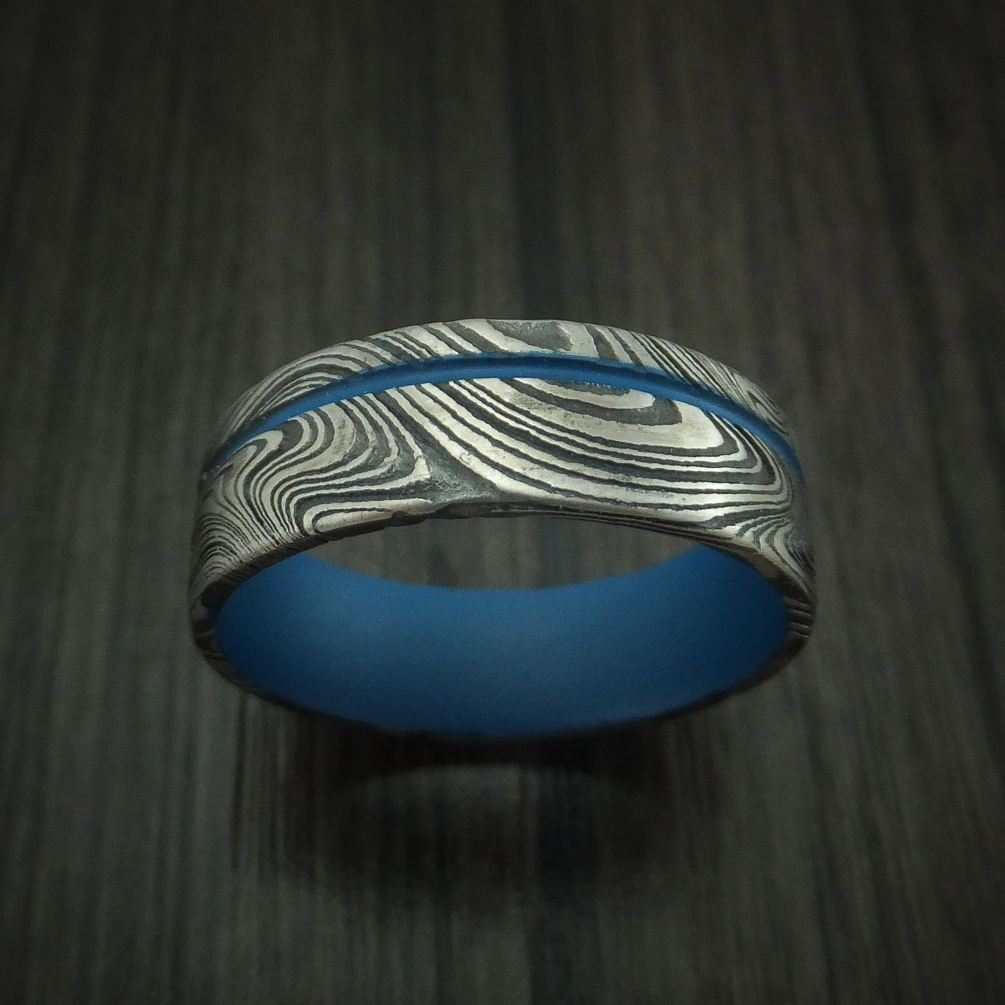 Marble Kuro Damascus Steel and Cerakote Men's Ring Custom Made - Image 2