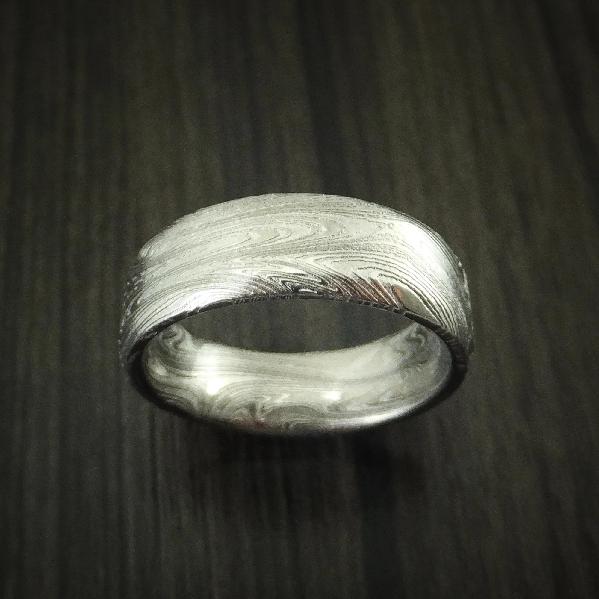 Marbled Kuro Damascus Steel Men's Ring Custom Made Wedding Band - Image 2