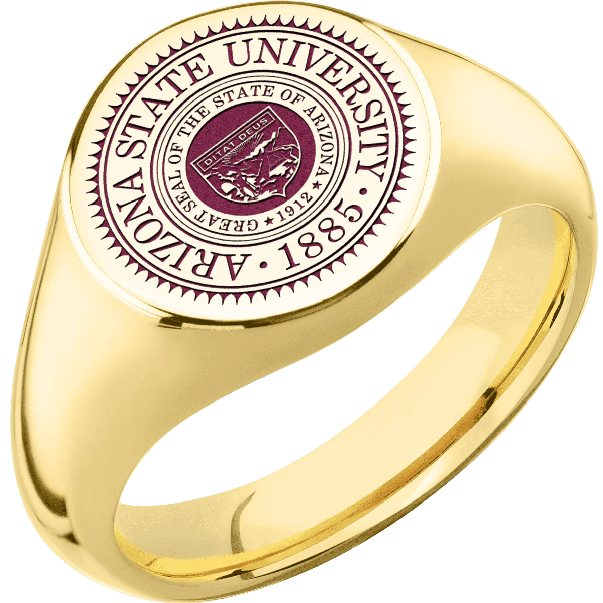 Medium Circle signet ring (14mm) in 10K Yellow Gold, with a Wide style band and an Arizona State University Seal engraving. - Image 2