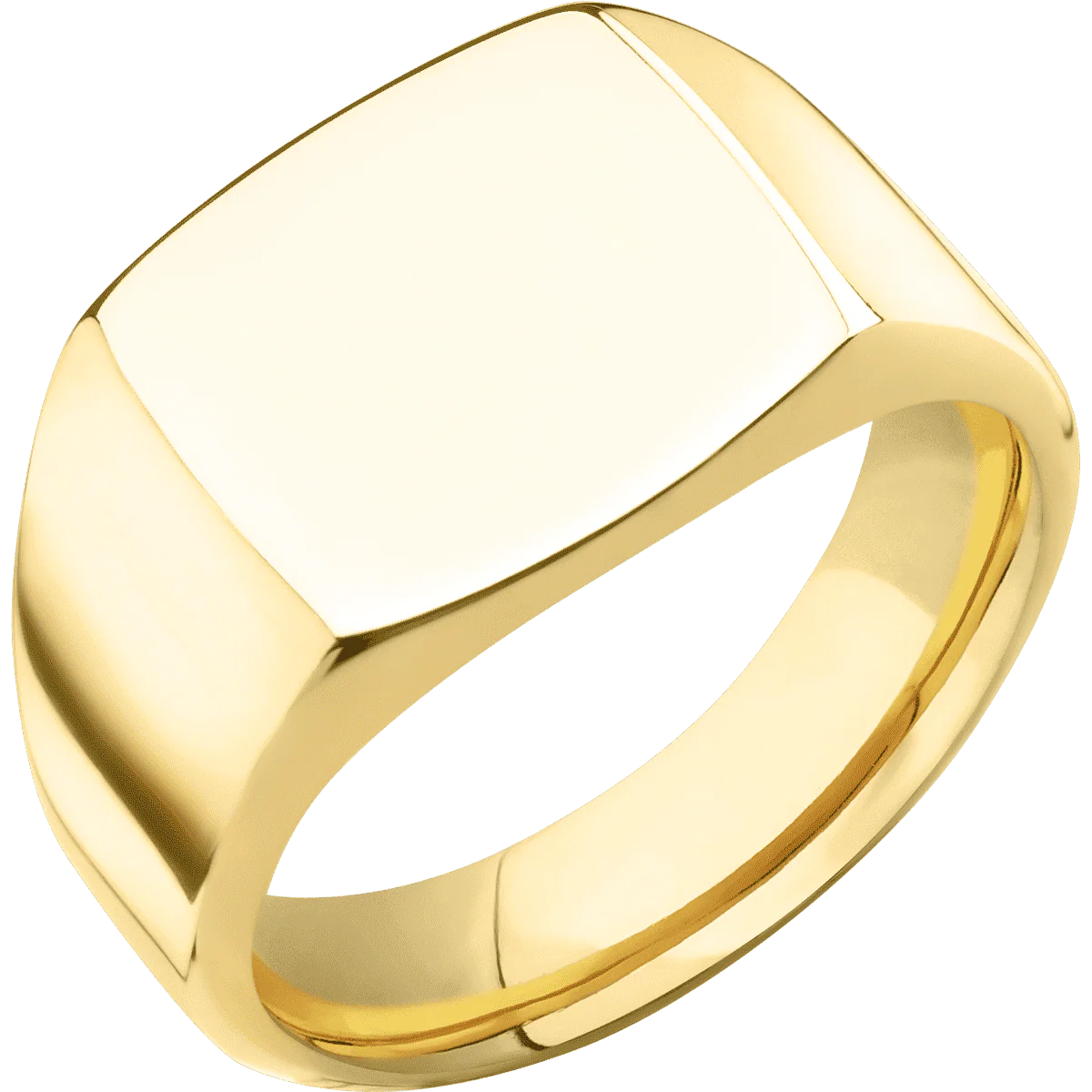 Medium Cushion signet ring (14x14mm) in 14K Yellow Gold, with a Wide style band. - Image 2