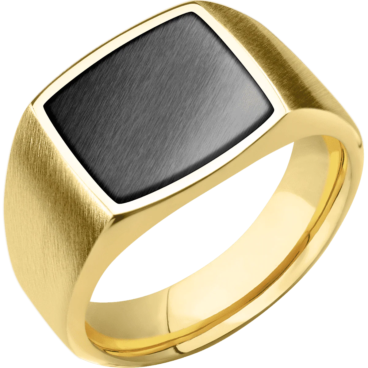Medium Cushion signet ring (14x14mm) in 14K Yellow Gold, with a Wide style band, a Zirconium inlay. - Image 2
