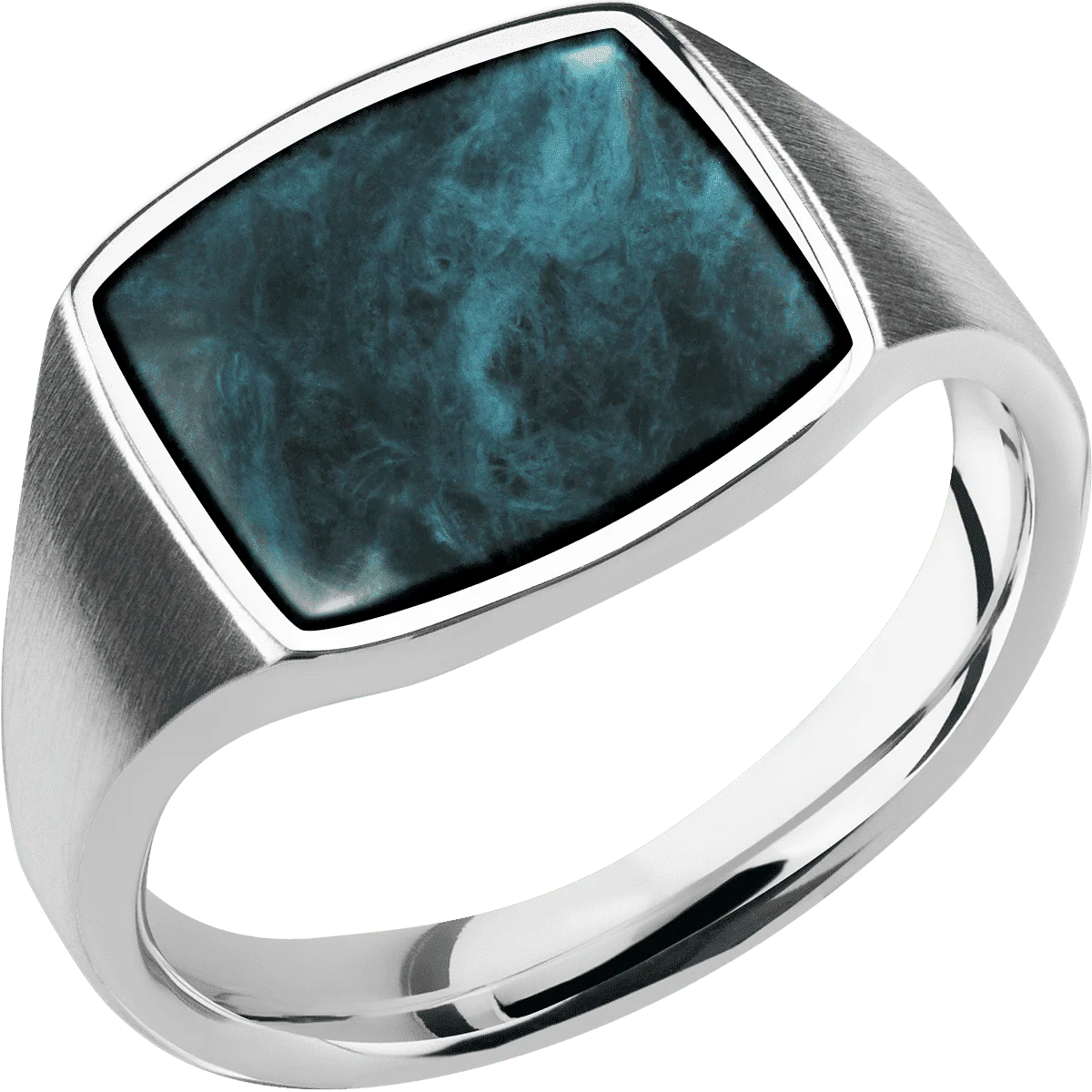 Medium Cushion signet ring (14x14mm) in Cobalt Chrome, with a Thin style band, a Washington Blue Jade inlay. - Image 2