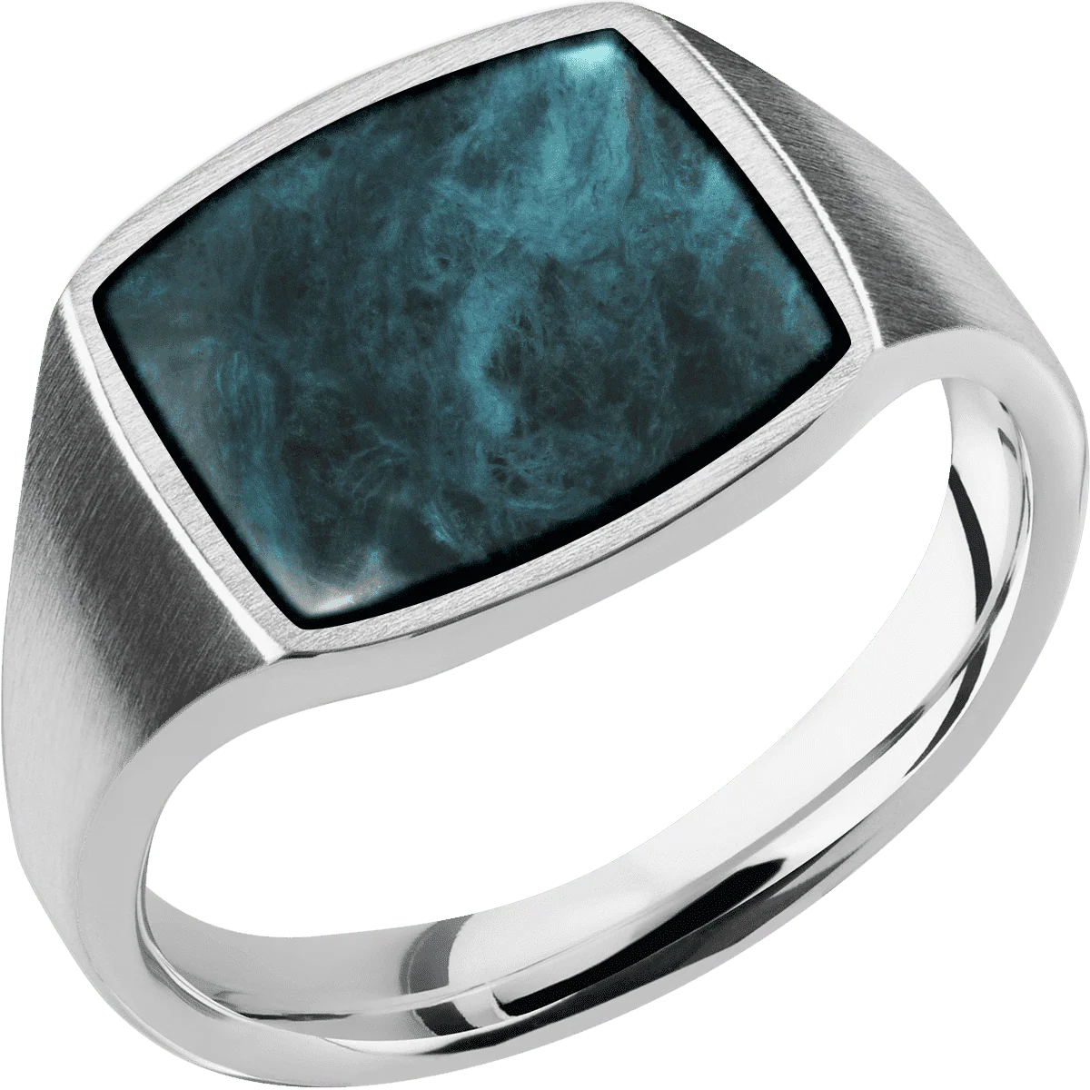 Medium Cushion signet ring (14x14mm) in Cobalt Chrome, with a Thin style band, a Washington Blue Jade inlay. - Image 2