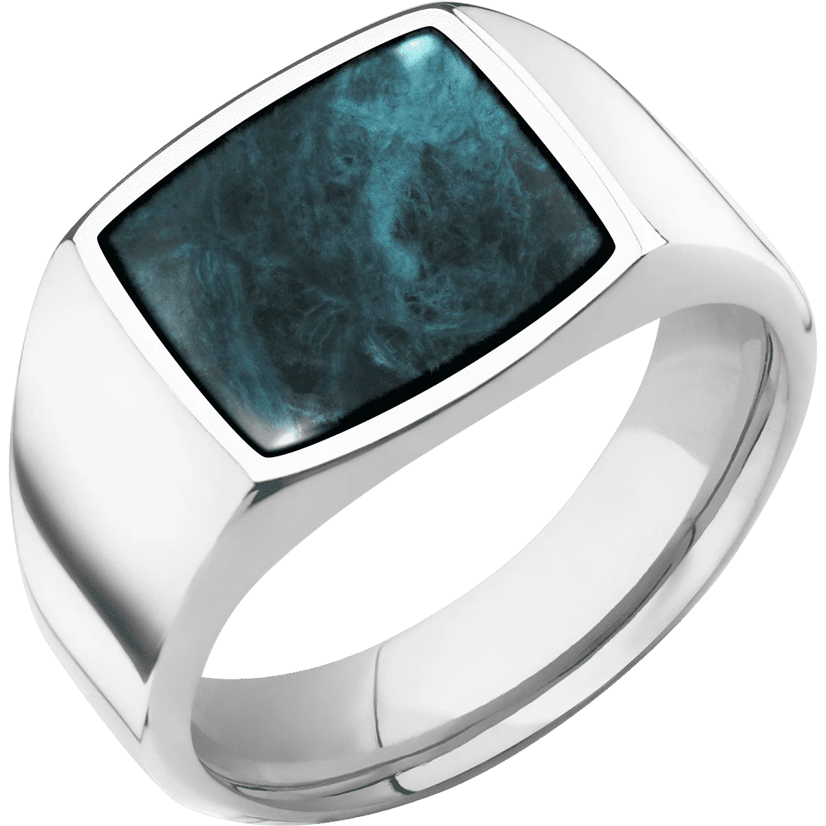 Medium Cushion signet ring (14x14mm) in Cobalt Chrome, with a Wide style band, a Washington Blue Jade inlay. - Image 2