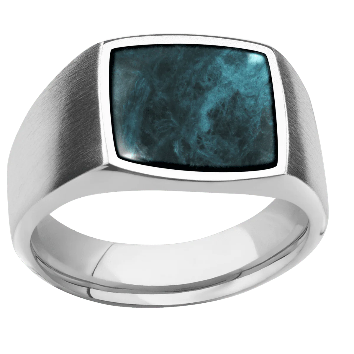 Medium Cushion signet ring (14x14mm) in Cobalt Chrome, with a Wide style band, a Washington Blue Jade inlay. - Image 3