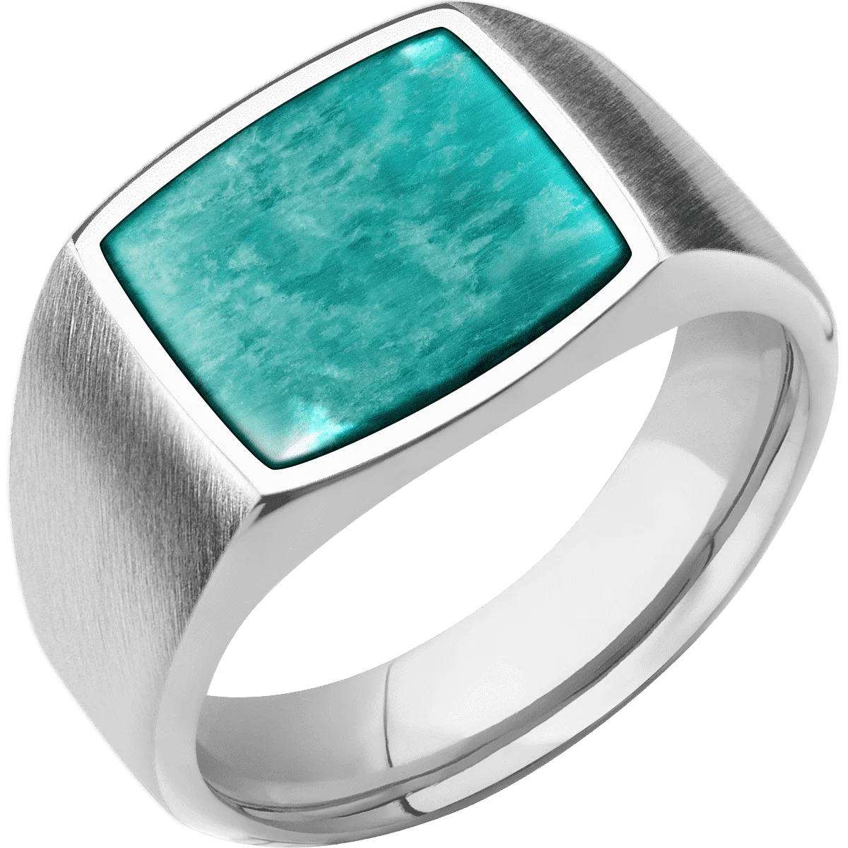 Medium Cushion signet ring (14x14mm) in Palladium Silver, with a Wide style band, an Amazonite inlay. - Image 2