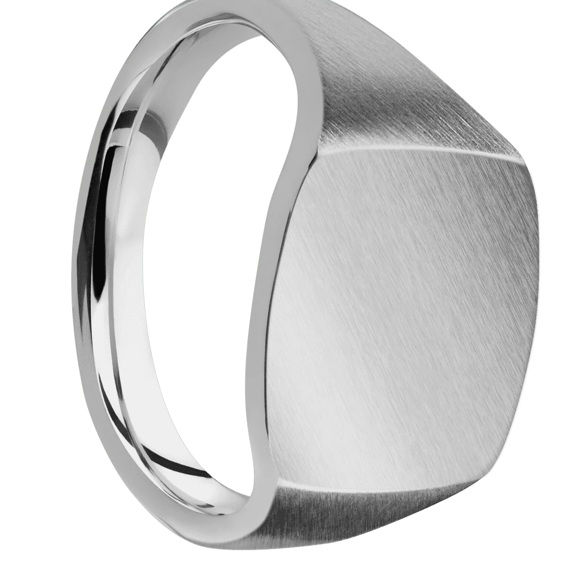 Medium Cushion signet ring (14x14mm) in Titanium, with a Thin style band.