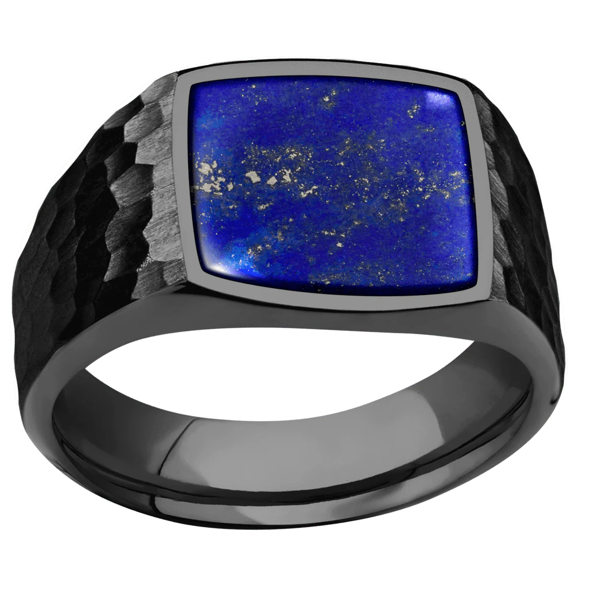 Medium Cushion signet ring (14x14mm) in Zirconium, with a Wide style band, a Lapis inlay. - Image 3