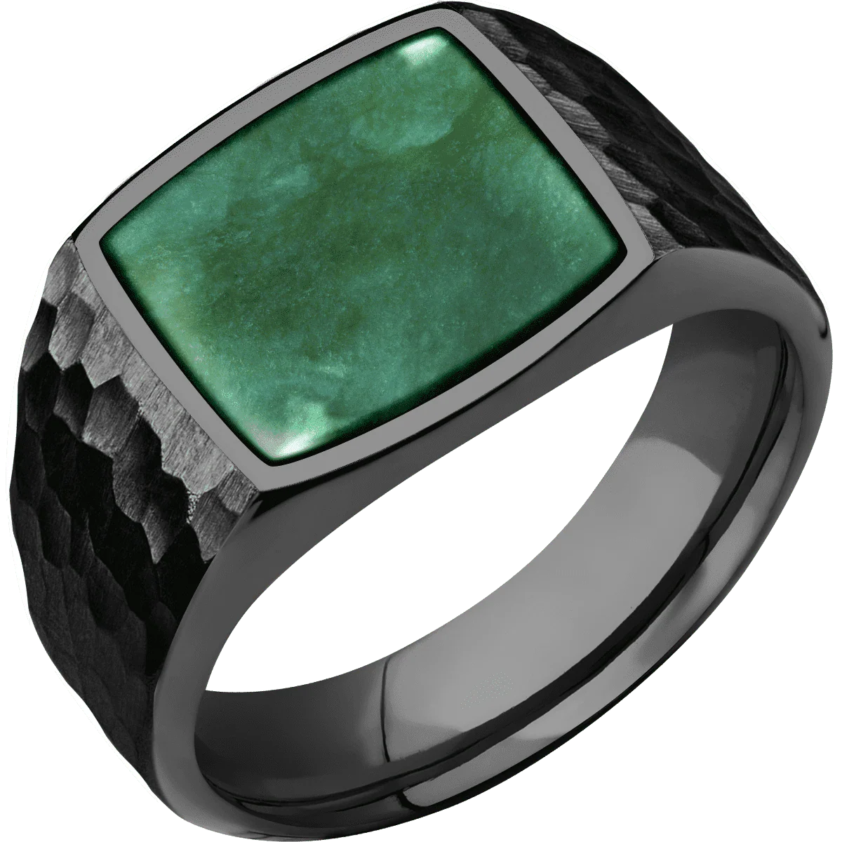 Medium Cushion signet ring (14x14mm) in Zirconium, with a Wide style band, a Washington Green Jade inlay. - Image 2