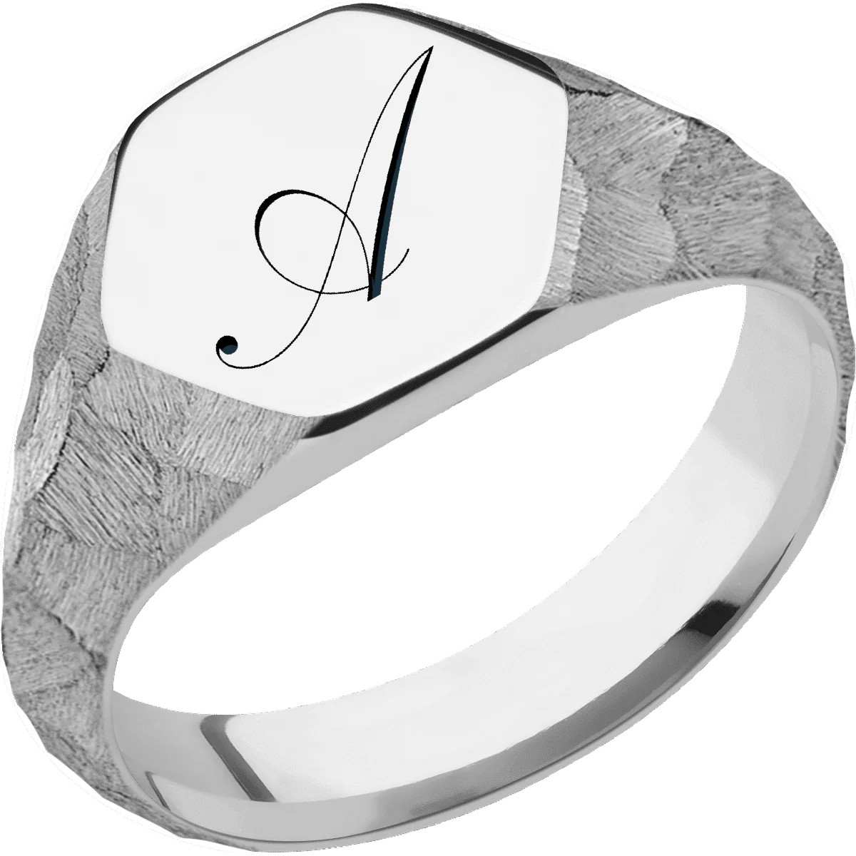 Medium Hexagon signet ring (13.9x12mm) in Titanium, with a Wide style band and a Kunstler Script 1 engraving. - Image 2