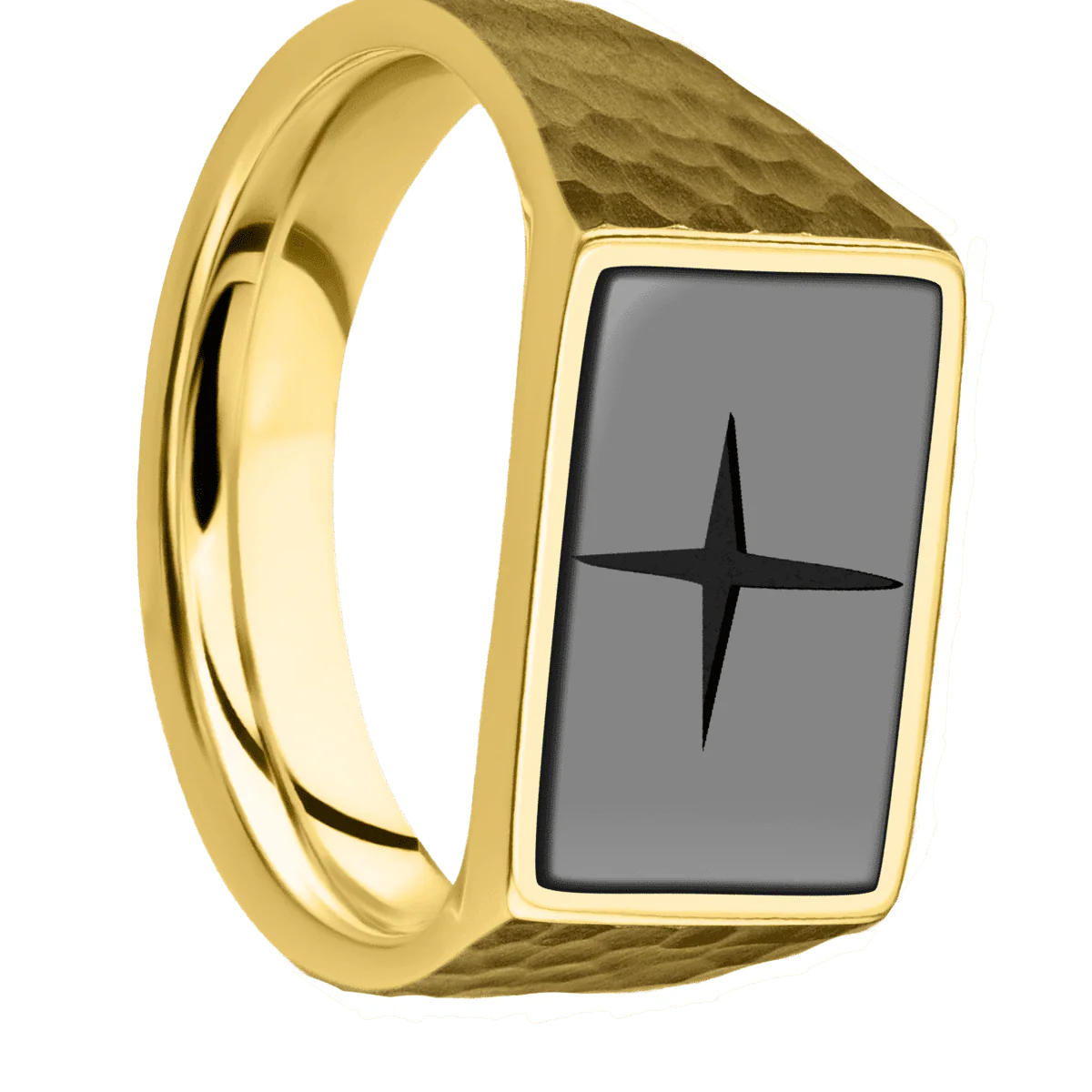 Medium Horizontal Rectangle signet ring (16x11.5mm) in 10K Yellow Gold, with a Wide style band, a Zirconium inlay and a STAR1 engraving.