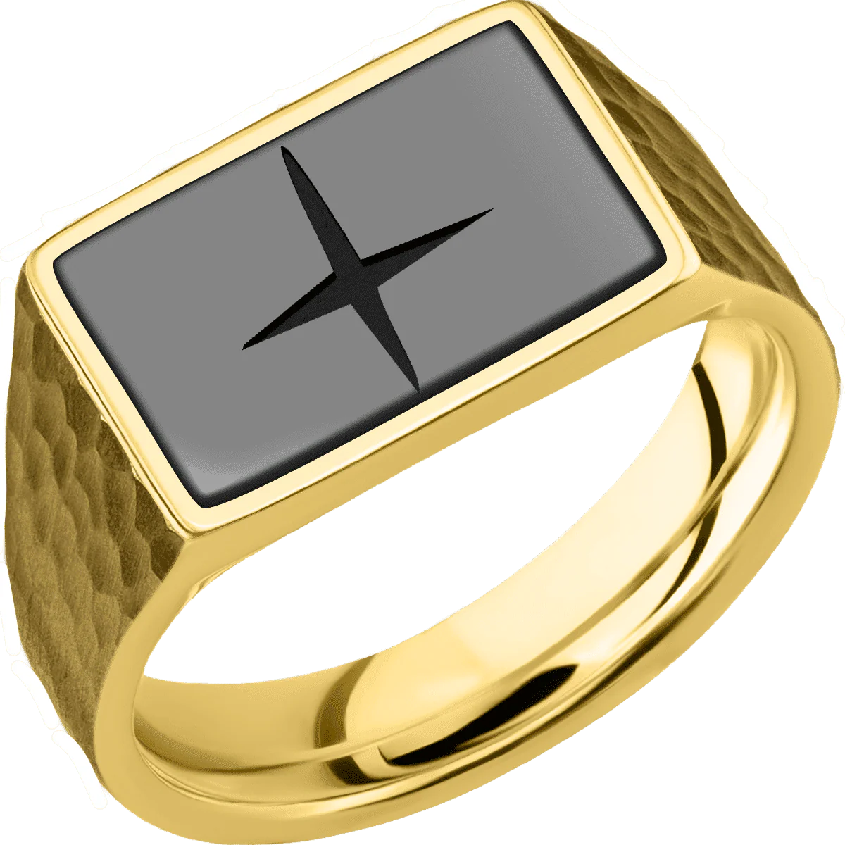 Medium Horizontal Rectangle signet ring (16x11.5mm) in 10K Yellow Gold, with a Wide style band, a Zirconium inlay and a STAR1 engraving. - Image 2