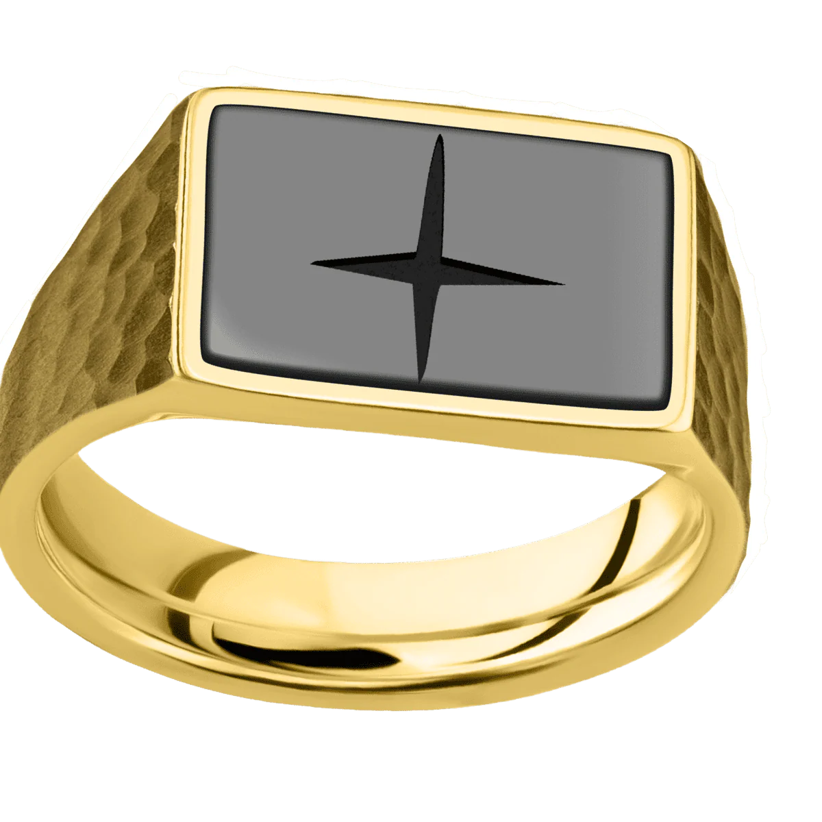 Medium Horizontal Rectangle signet ring (16x11.5mm) in 10K Yellow Gold, with a Wide style band, a Zirconium inlay and a STAR1 engraving. - Image 3