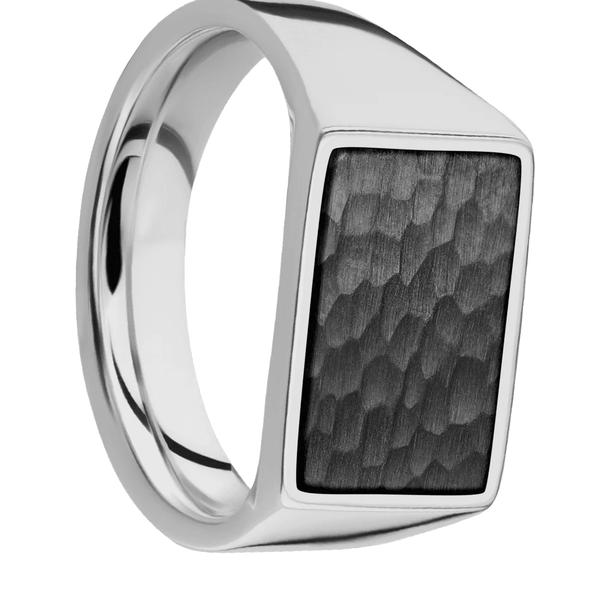 Medium Horizontal Rectangle signet ring (16x11.5mm) in Titanium, with a Wide style band, a Zirconium inlay.