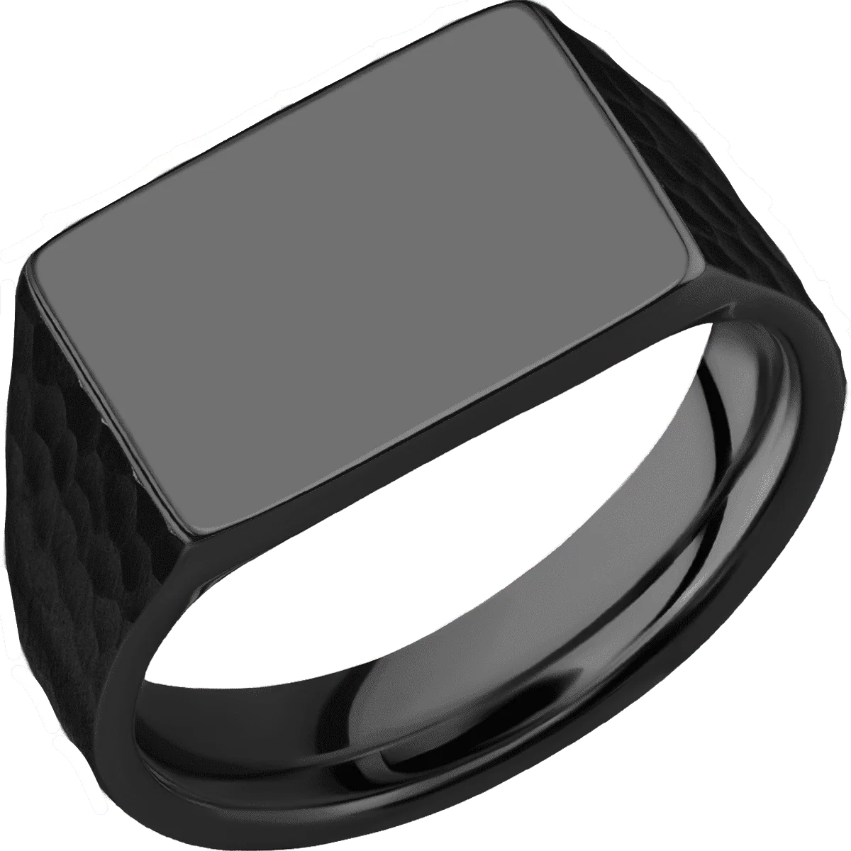 Medium Horizontal Rectangle signet ring (16x11.5mm) in Zirconium, with a Wide style band. - Image 2