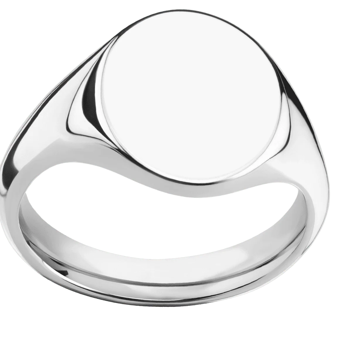 Medium Oval signet ring (16x13mm) in 14K White Gold, with a Thin style band. - Image 3