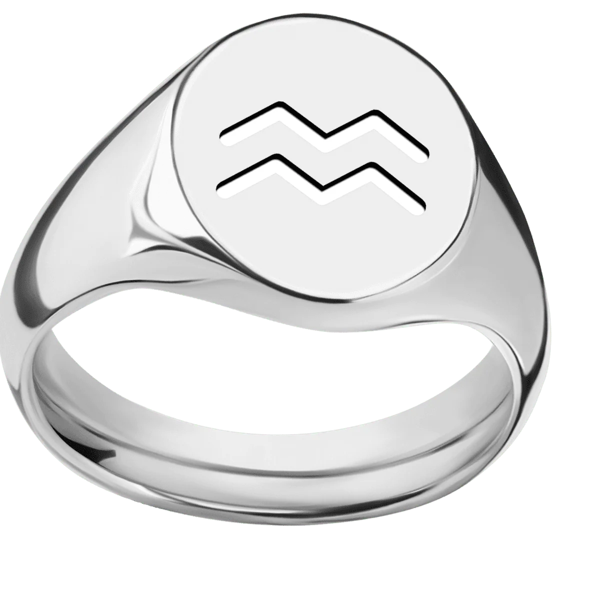 Medium Oval signet ring (16x13mm) in Palladium Silver, with a Wide style band and an Aquarius engraving. - Image 3
