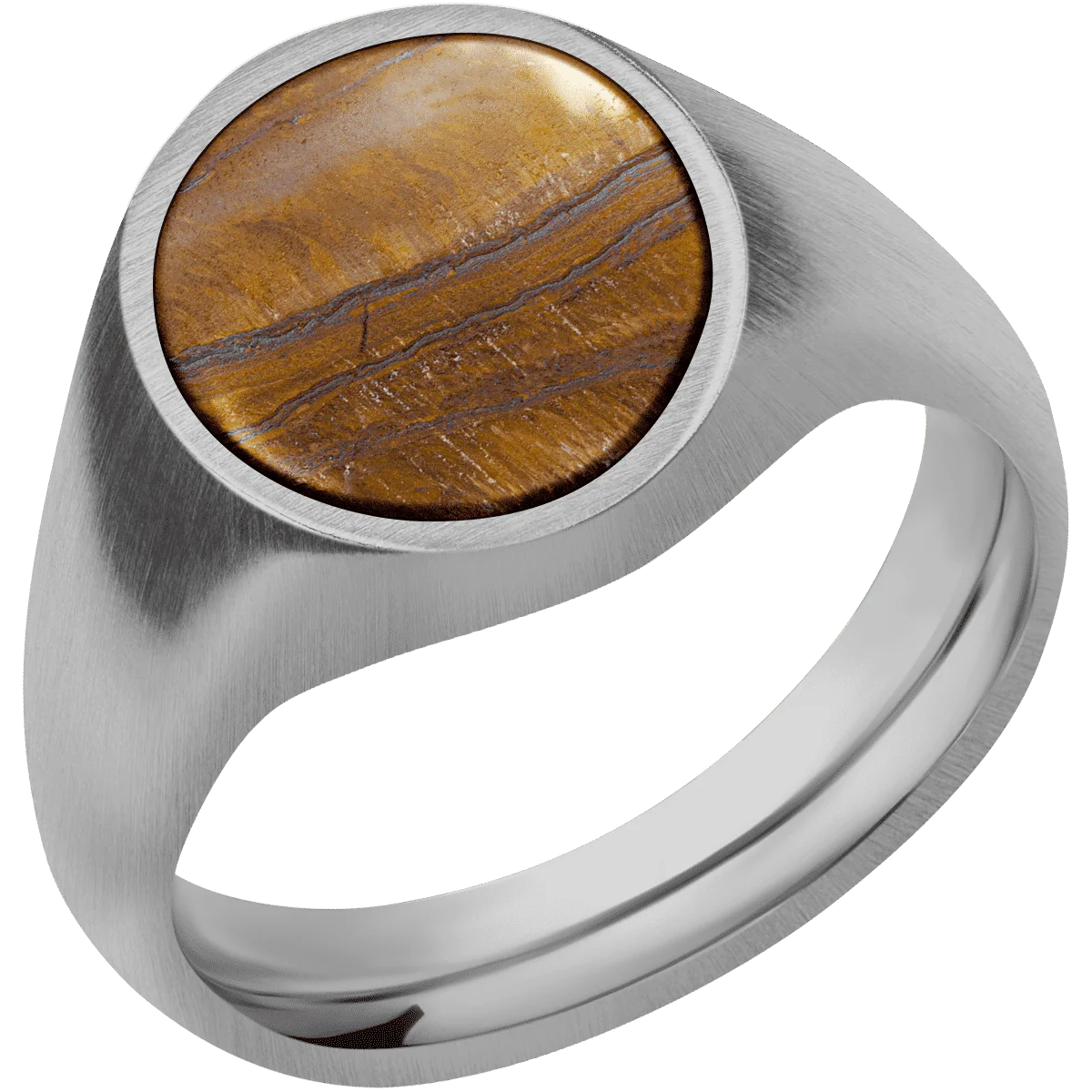 Medium Oval signet ring (16x13mm) in Titanium, with a Wide style band, a Tigers Eye inlay. - Image 2