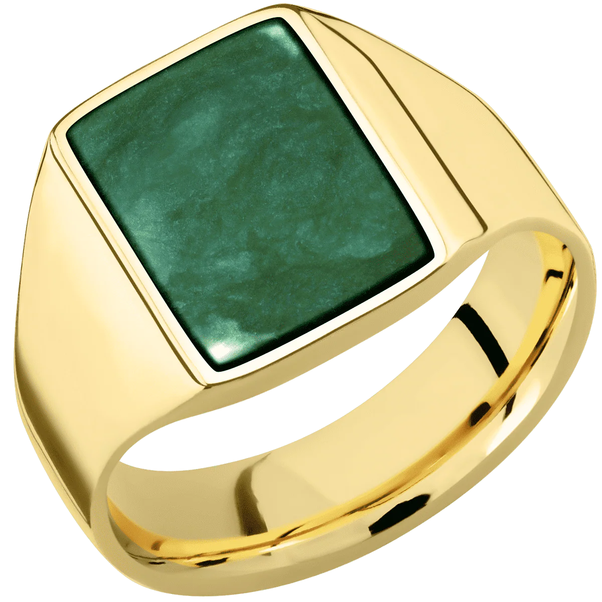 Medium Rectangle signet ring (16x11.5mm) in 10K Yellow Gold, with a Wide style band, a Washington Green Jade inlay. - Image 2