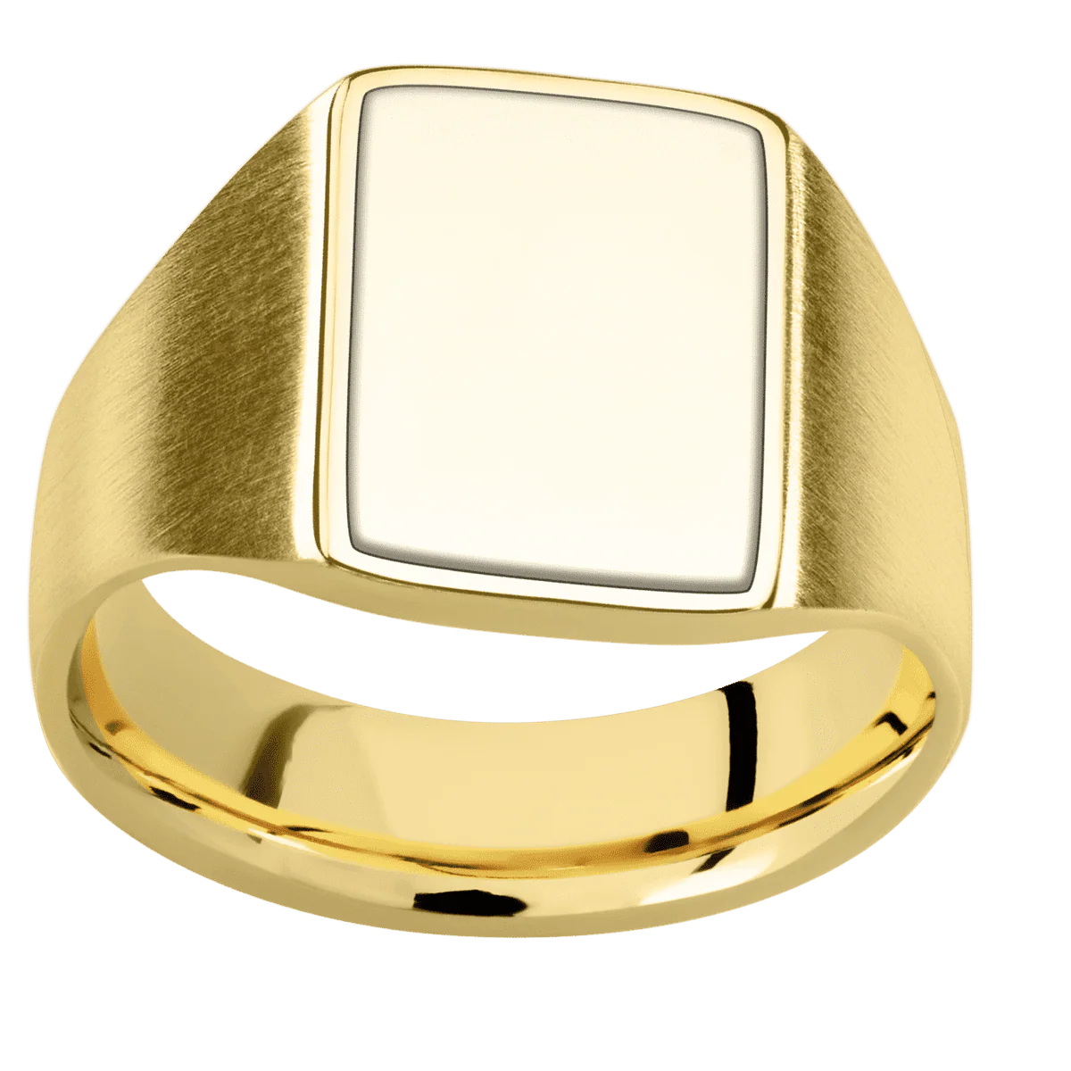 Medium Rectangle signet ring (16x11.5mm) in 18K Yellow Gold, with a Wide style band, a 14K Yellow Gold inlay. - Image 3