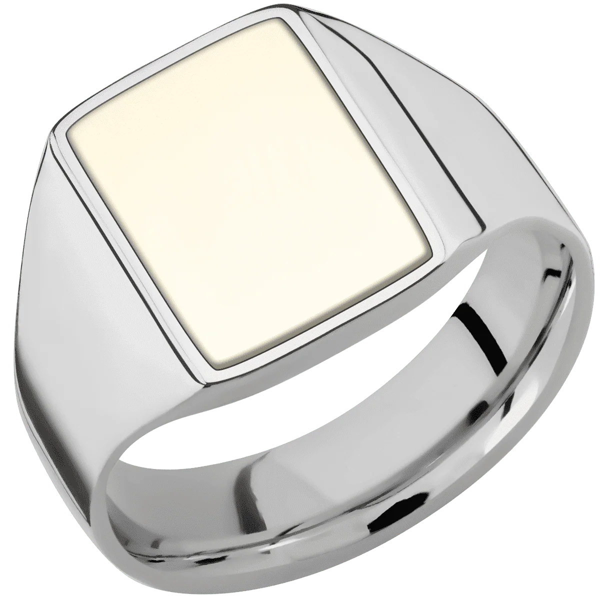 Medium Rectangle signet ring (16x11.5mm) in Titanium, with a Wide style band, a 14K Yellow Gold inlay. - Image 2