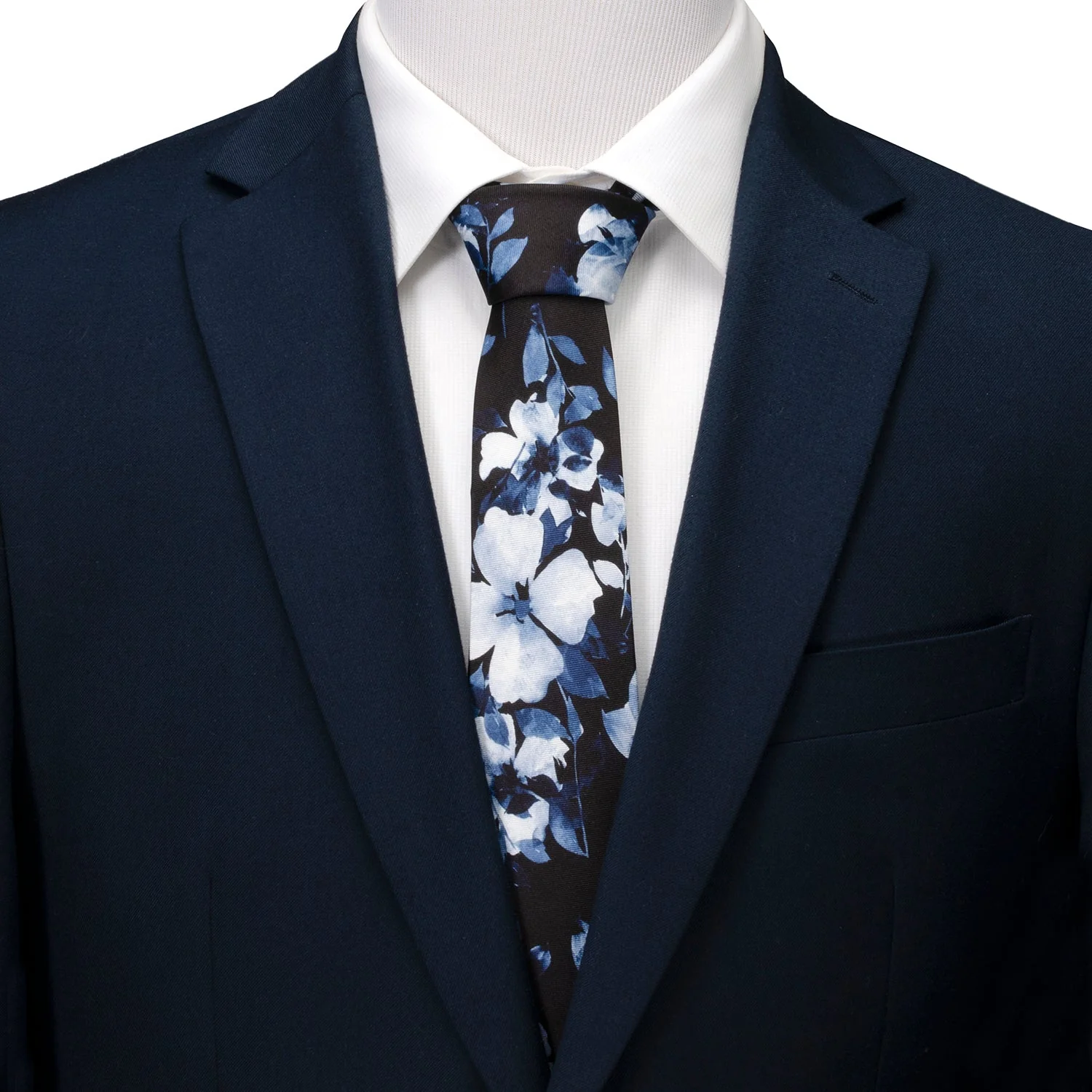 Painted Floral Blue Necktie and Pocket Square Gift Set - Image 5