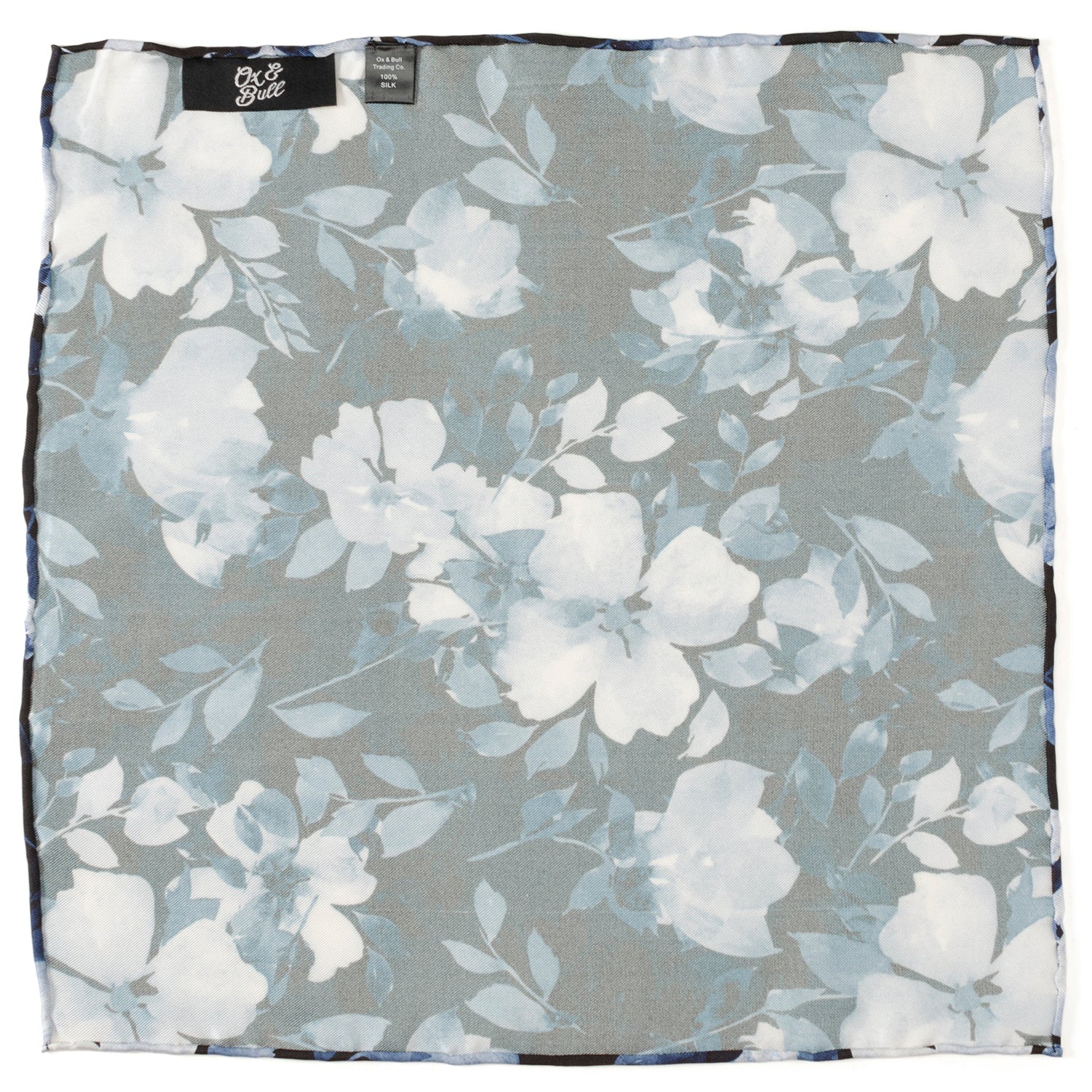 Painted Floral Blue Necktie and Pocket Square Gift Set - Image 7