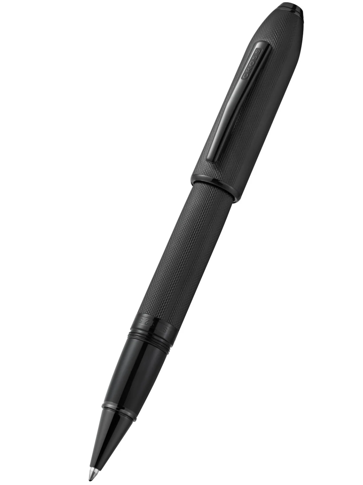 Peerless™ Polished Black PVD Engraved Diamond Pattern with Black PVD Appointments and Swarovski Crystal Rollerball Pen - Image 3