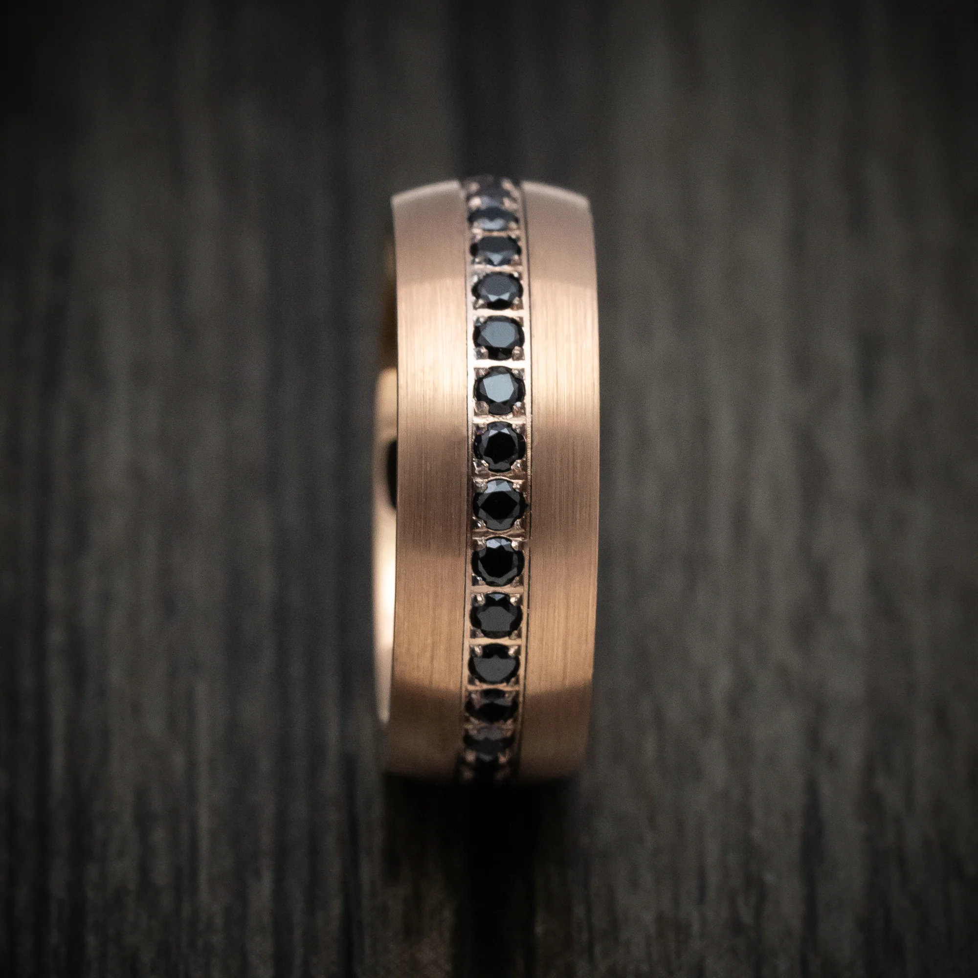 Golden Tungsten Men's Ring with Black Stones Band - Image 3